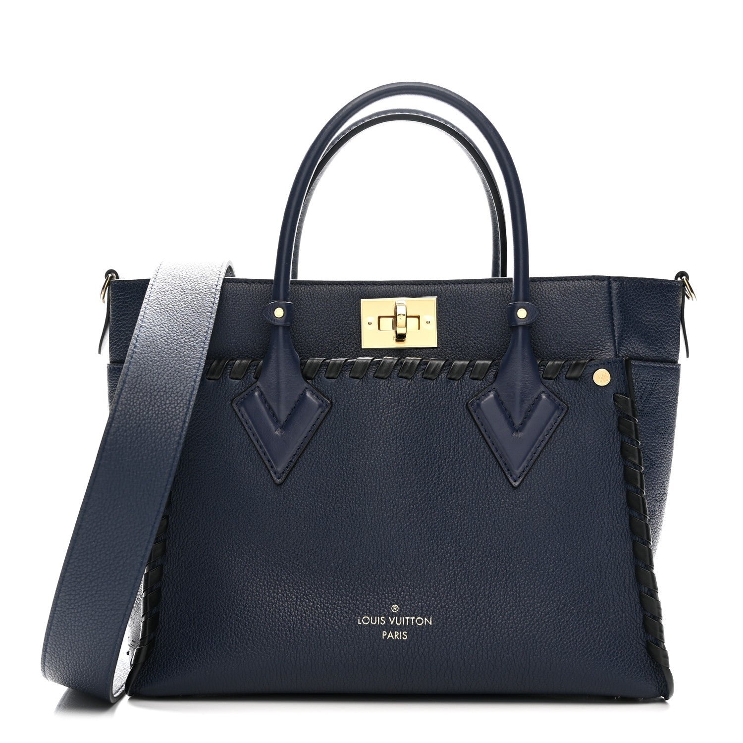 Louis Vuitton Calfskin Mahina Braided On My Side MM Navy Blue