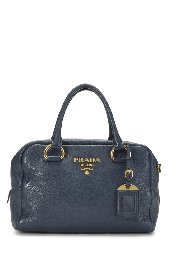 Blue Vitello Daino Bowler Handbag Small