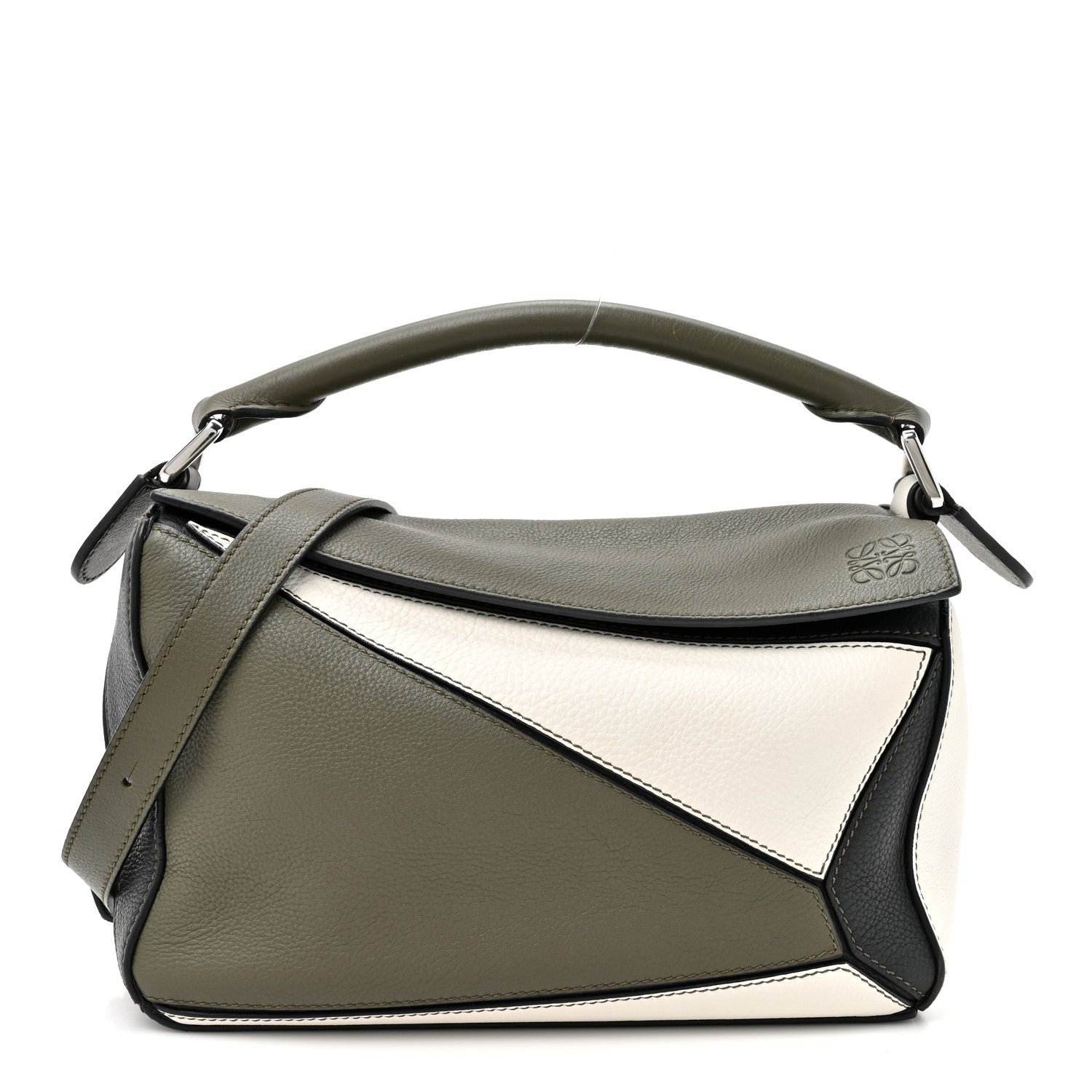 Loewe Calfskin Small Puzzle Bag Black Grey White