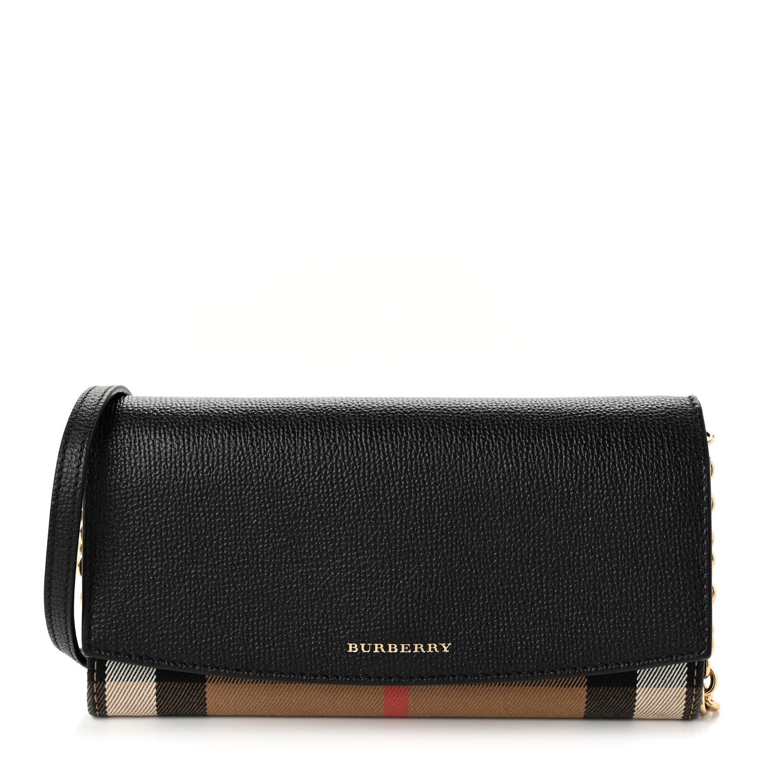 Burberry Grainy Calfskin House Check Henley Wallet On Chain Black