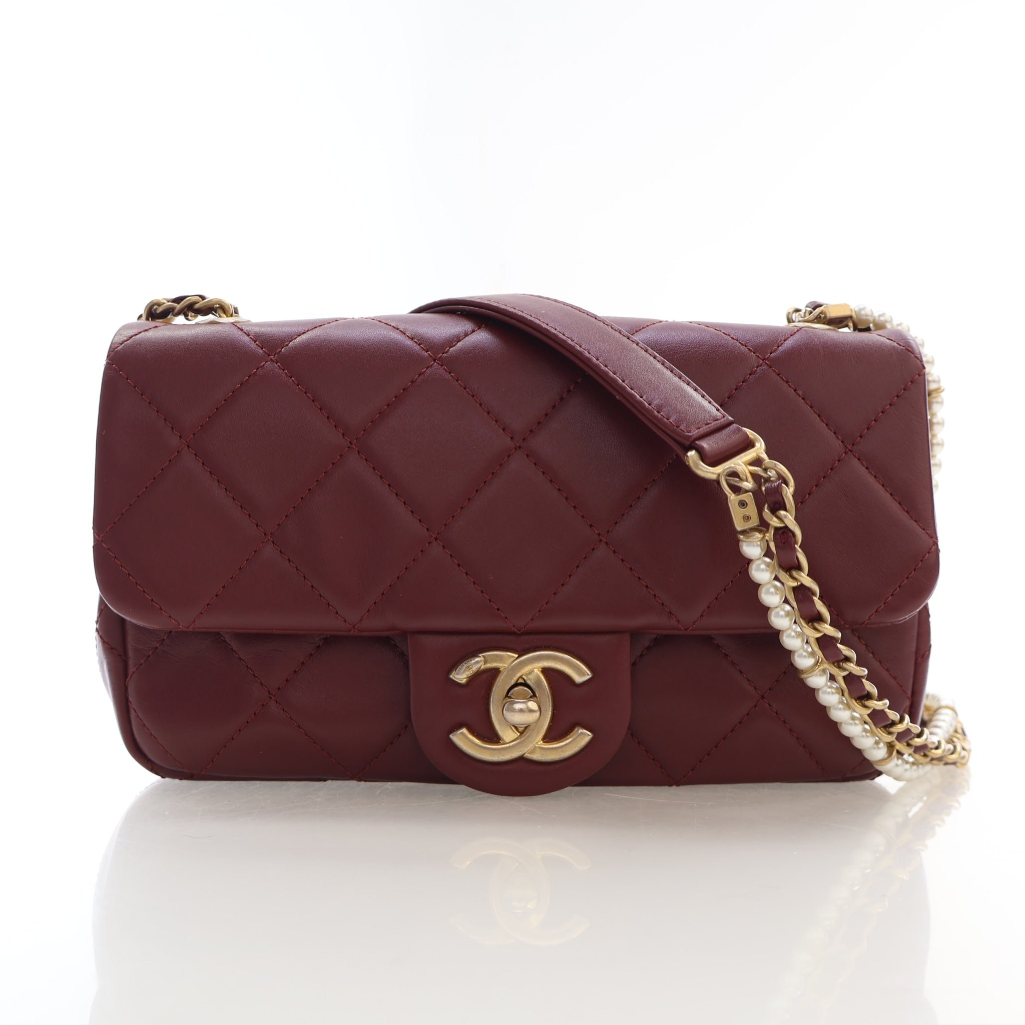 Chanel Mini Lambskin Pearl Chain Flap Bag