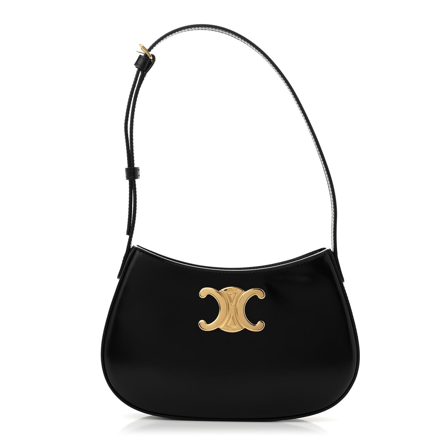 Celine Shiny Calfskin Medium Tilly Triomphe Shoulder Bag Black