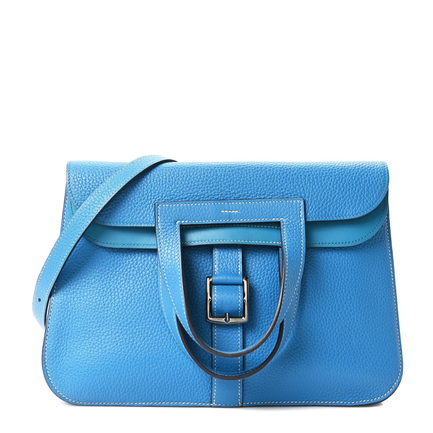 Hermes Taurillon Clemence Halzan 31 GM Bleu Zanzibar