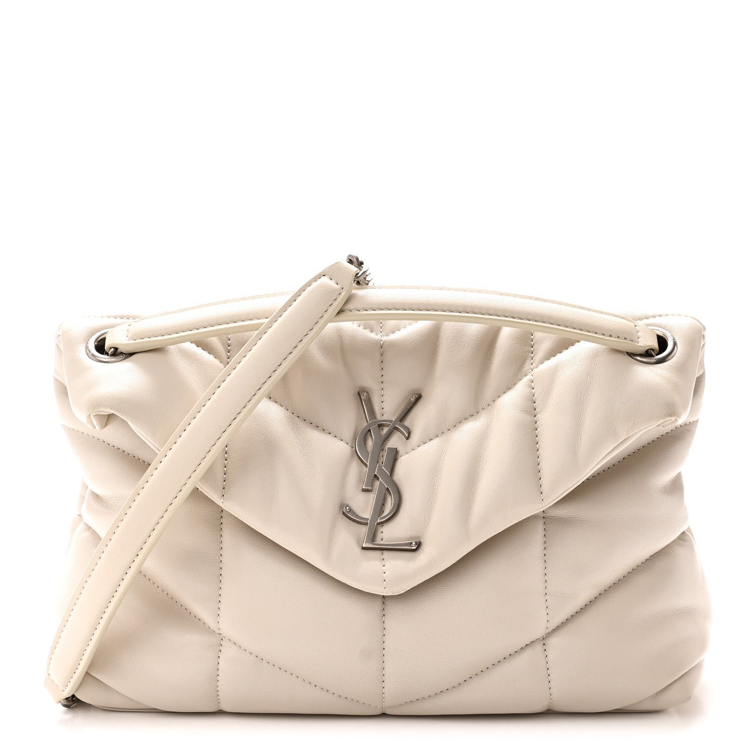 Saint Laurent Lambskin Quilted Small Loulou Puffer Monogram Chain Satchel Crema Soft