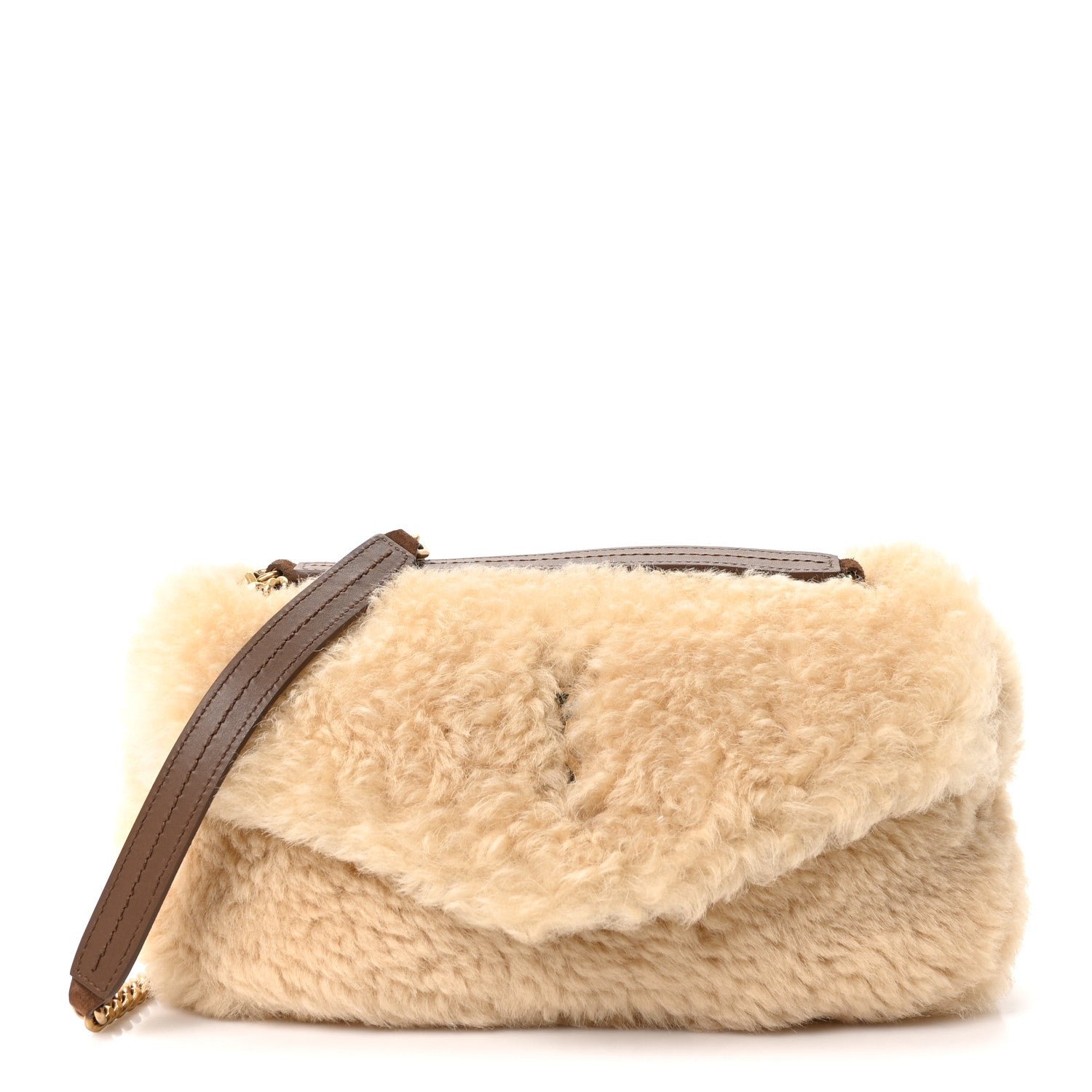 Saint Laurent Shearling Calypso Crossbody Crema Naturel Dark Cigar
