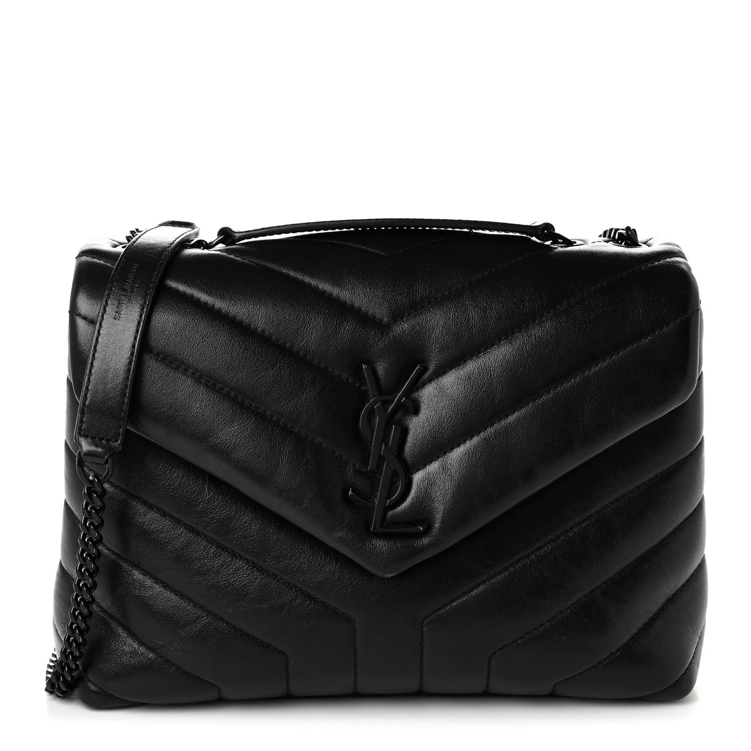 Saint Laurent Calfskin Y Quilted Monogram Monochrome Small Loulou Chain Satchel Black