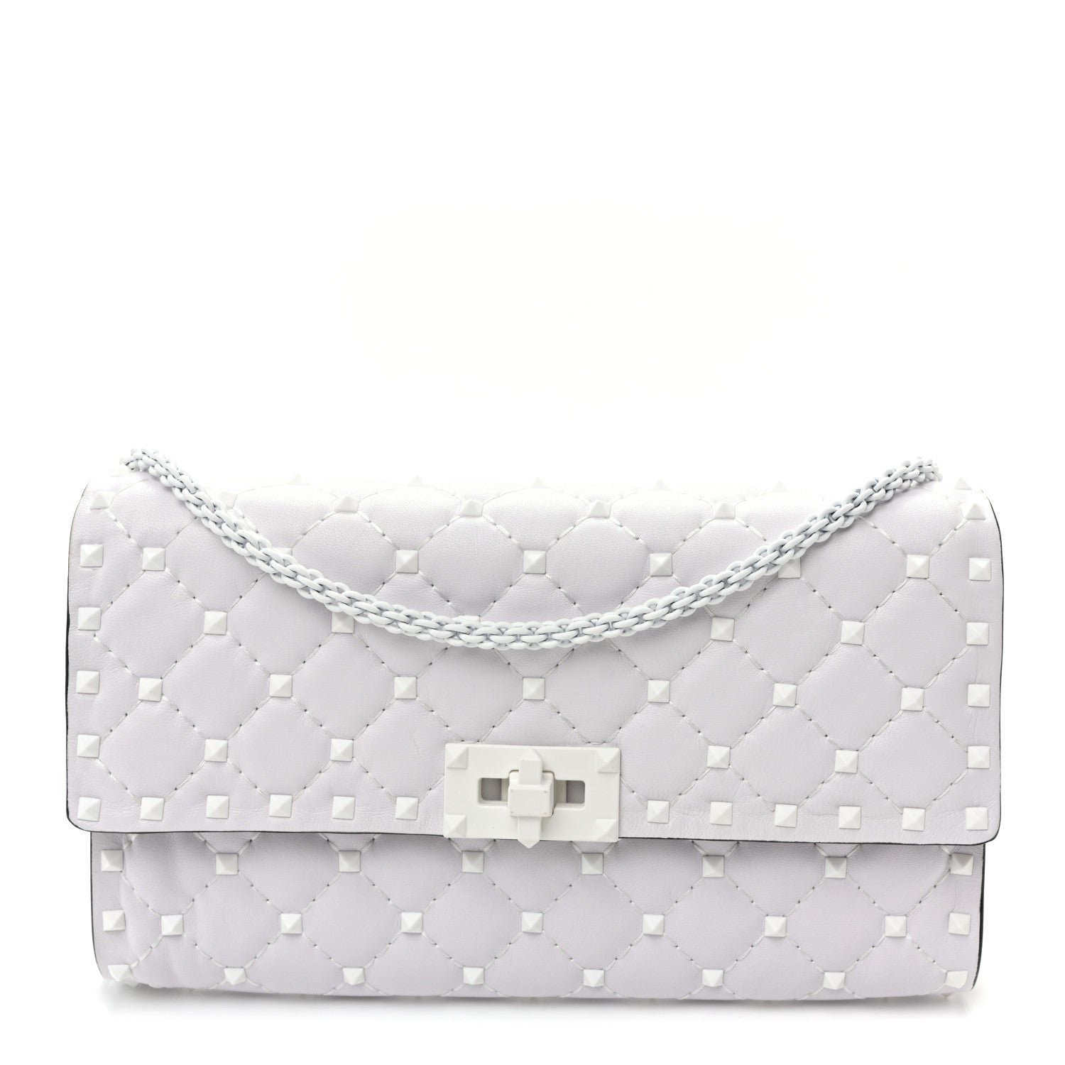 Valentino Garavani Lambskin Free Rockstud Spike Wallet on Chain Optic White