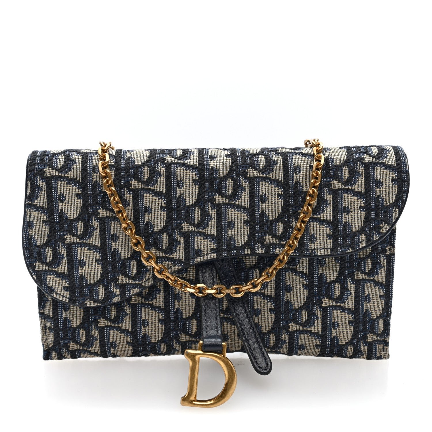 Christian Dior Oblique Saddle Chain Long Wallet Blue