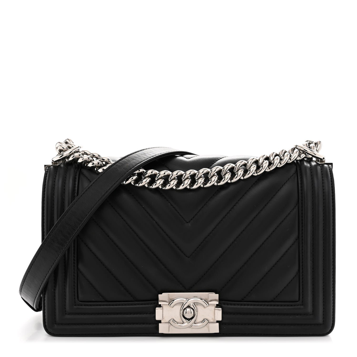 Chanel Lambskin Chevron Quilted Medium Boy Flap Black