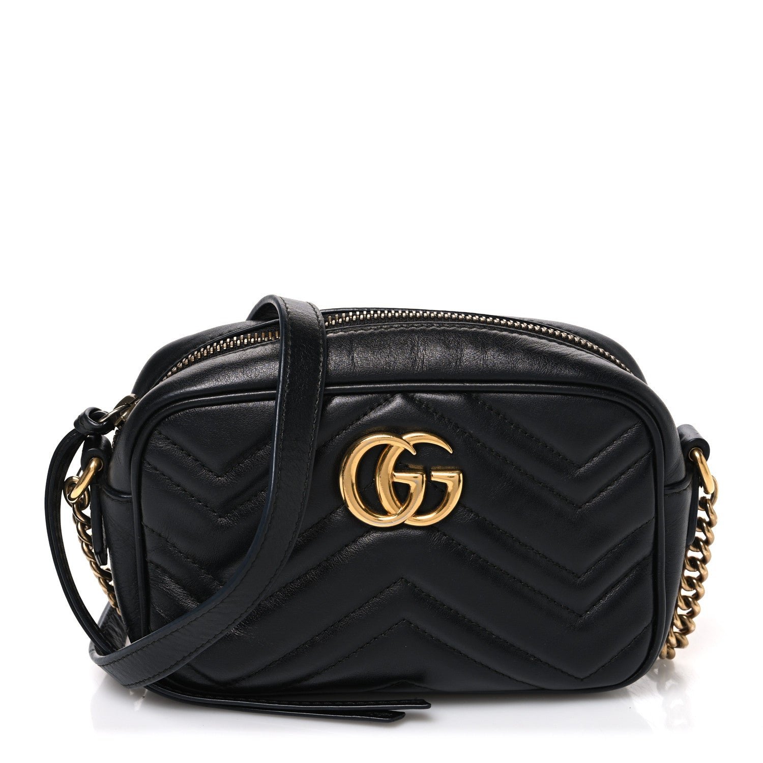 Gucci Calfskin Matelasse Mini GG Marmont Chain Shoulder Bag Black
