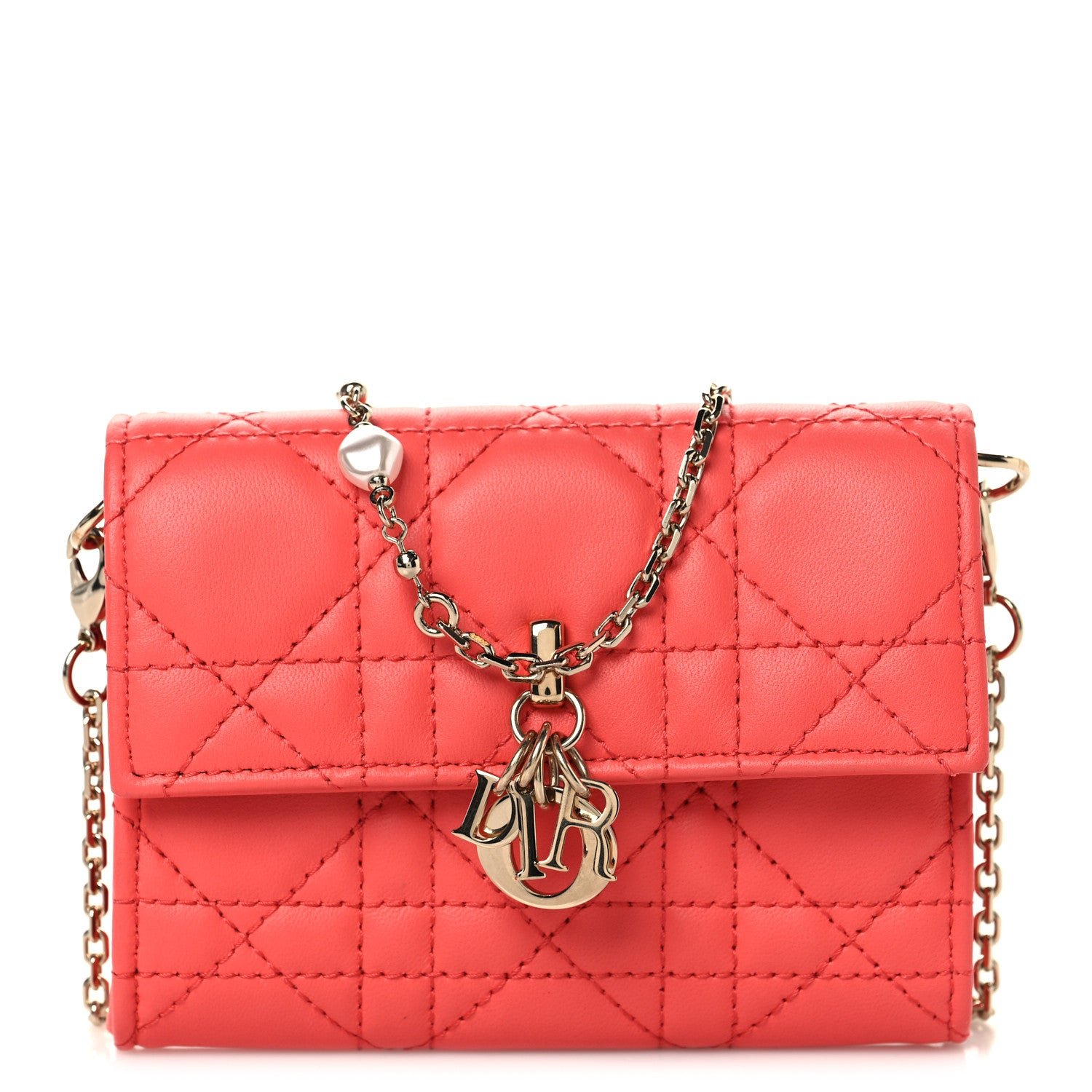 Christian Dior Lambskin Cannage Miss Dior Glycine Wallet on Chain Pink