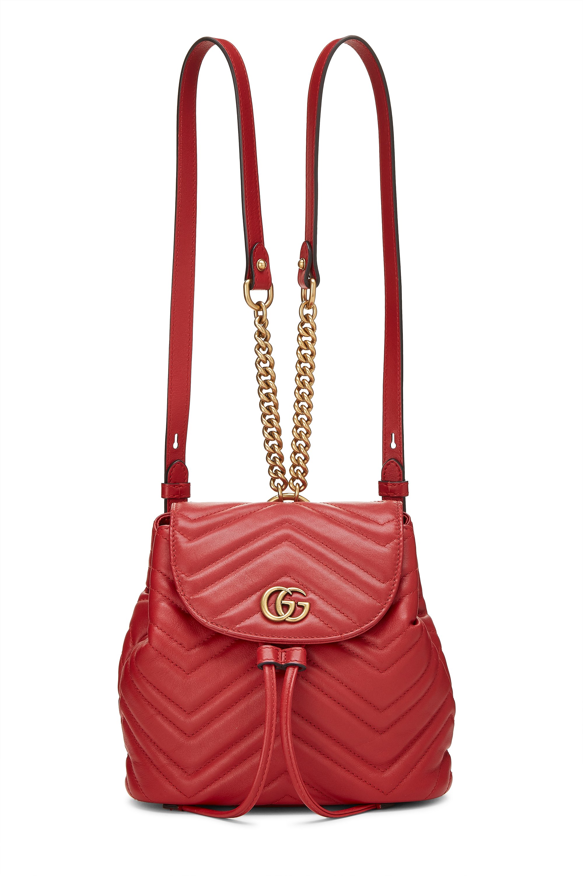 Gucci Red Leather GG Marmont Backpack Small