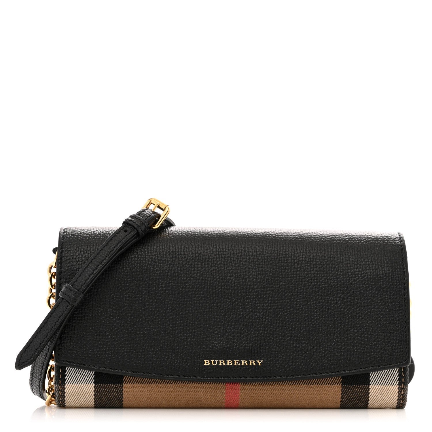 Burberry Grainy Calfskin House Check Henley Wallet On Chain Black