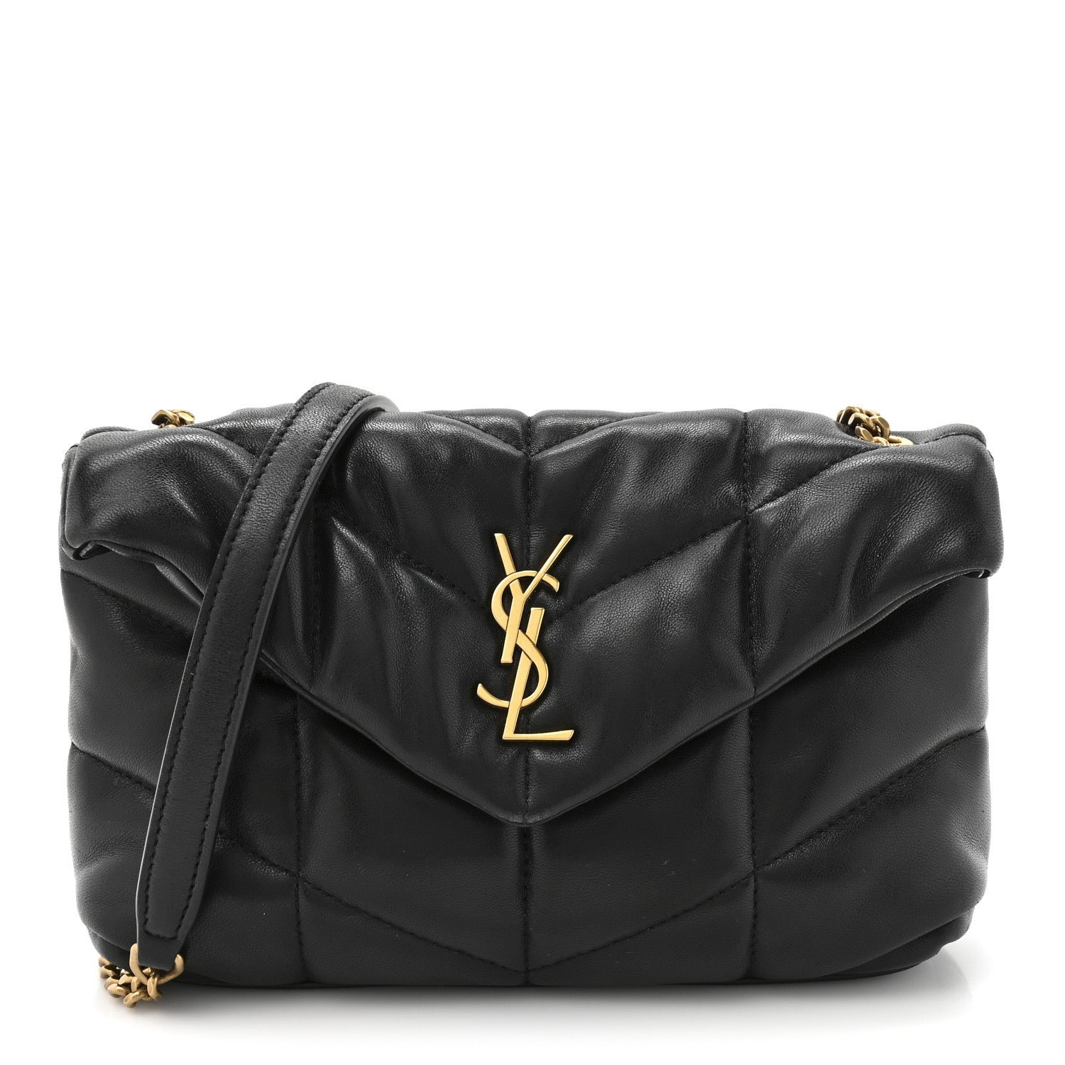 Saint Laurent Lambskin Quilted Toy Loulou Puffer Monogram Chain Satchel Black