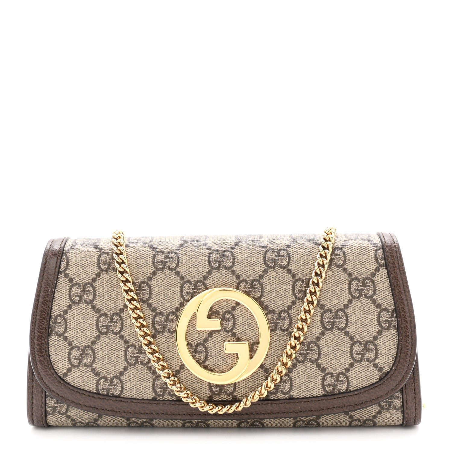 Gucci GG Supreme Monogram Textured Dollar Calfskin Blondie Continental Chain Wallet Beige Ebony New Acero