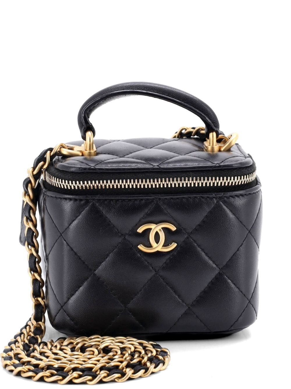 Classic Top Handle Vanity Case with Chain Quilted Lambskin Mini crossbody bag