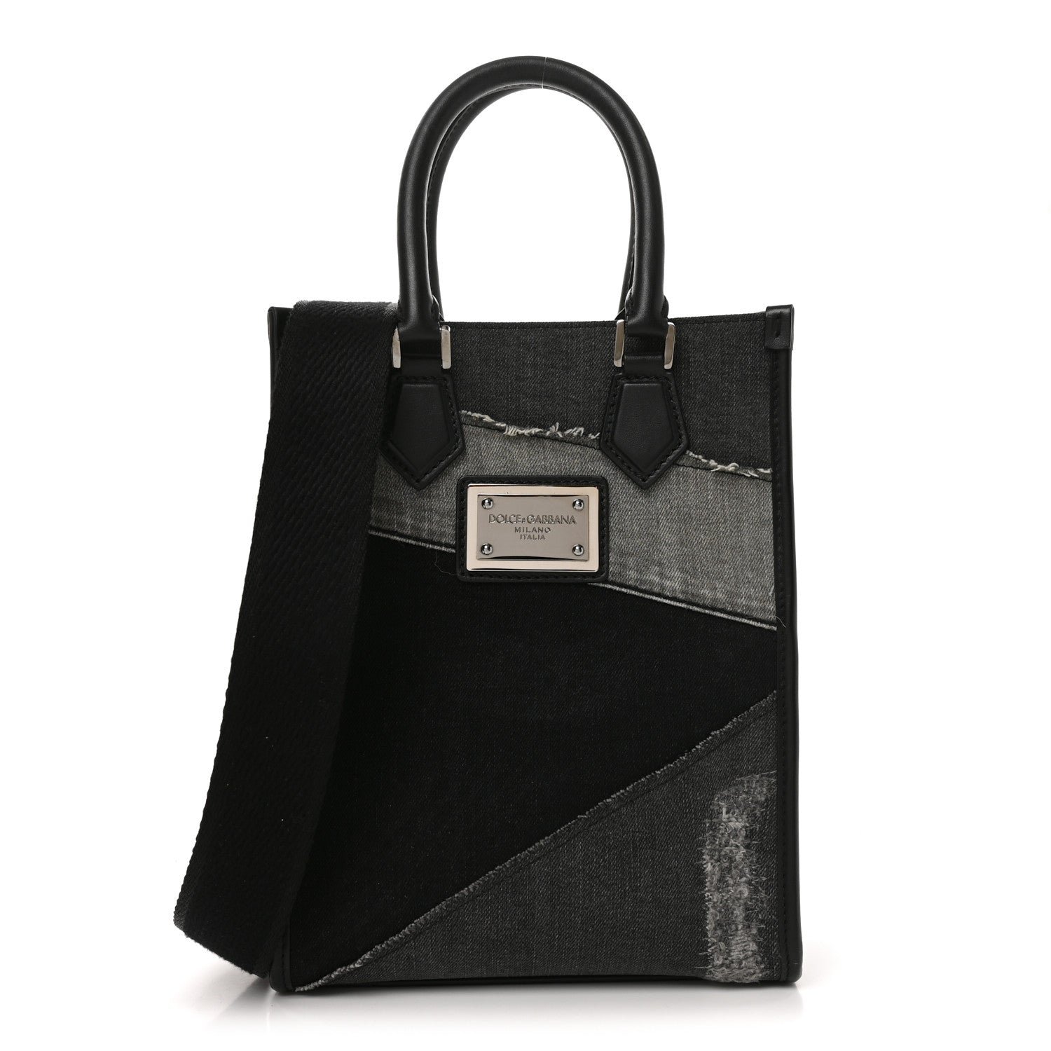 Dolce & Gabbana Dolce & Gabbana Denim Patchwork Small Logo Shopper Tote Black