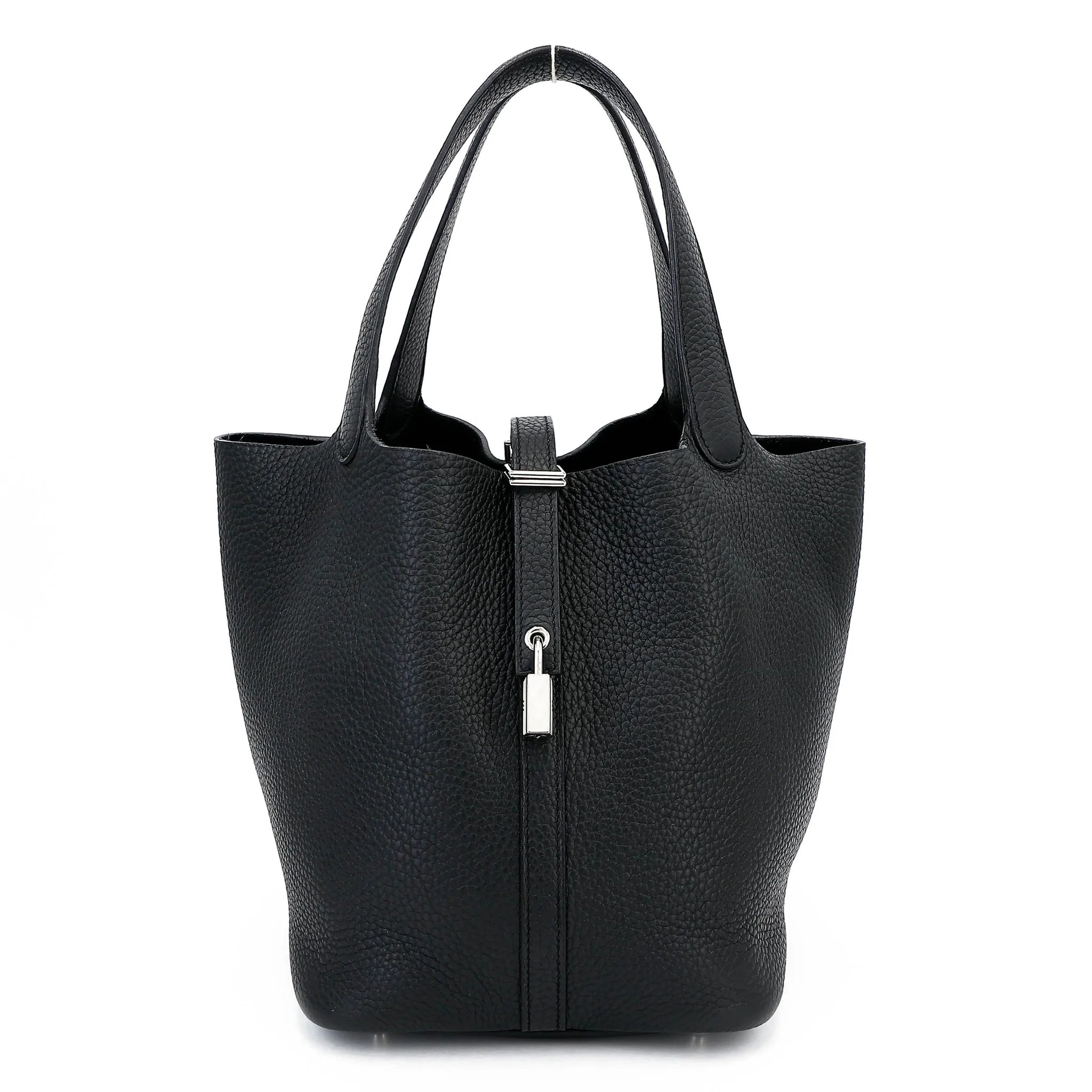 Very Good ( Rank A) HERMÈS Picotin Lock MM Noir (89) Clemence Palladium hardware Z (2021)