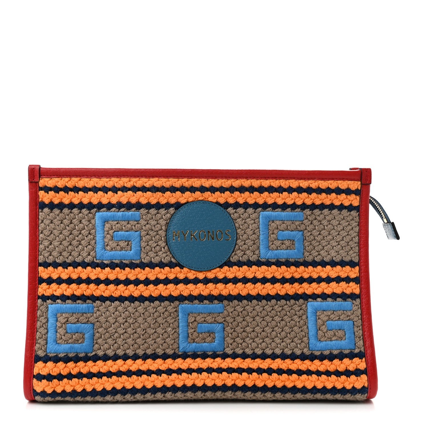 Gucci Fabric Embroidered Square G Mykonos Striped Case