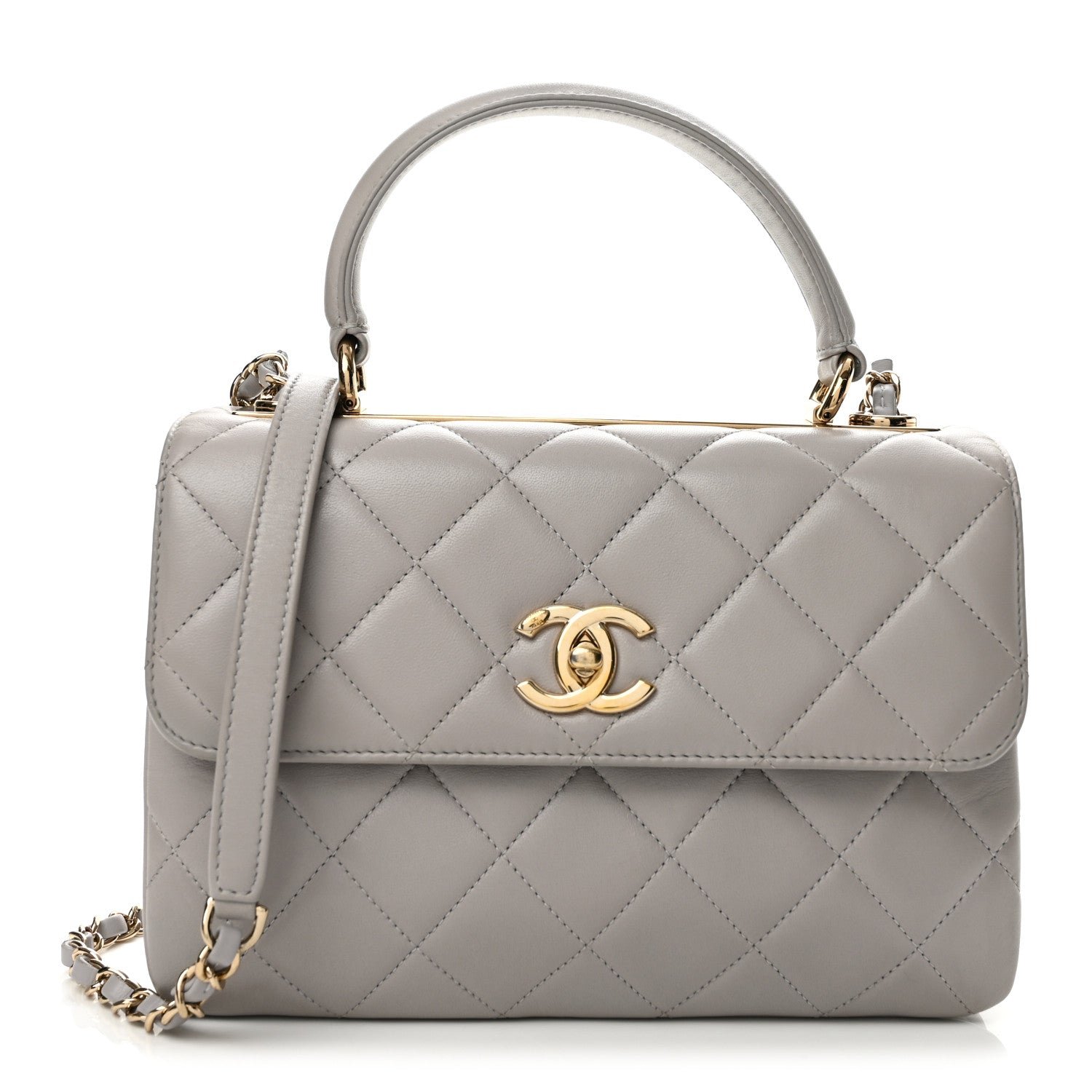 Chanel Lambskin Quilted Small Trendy CC Flap Dual Handle Bag Light Grey