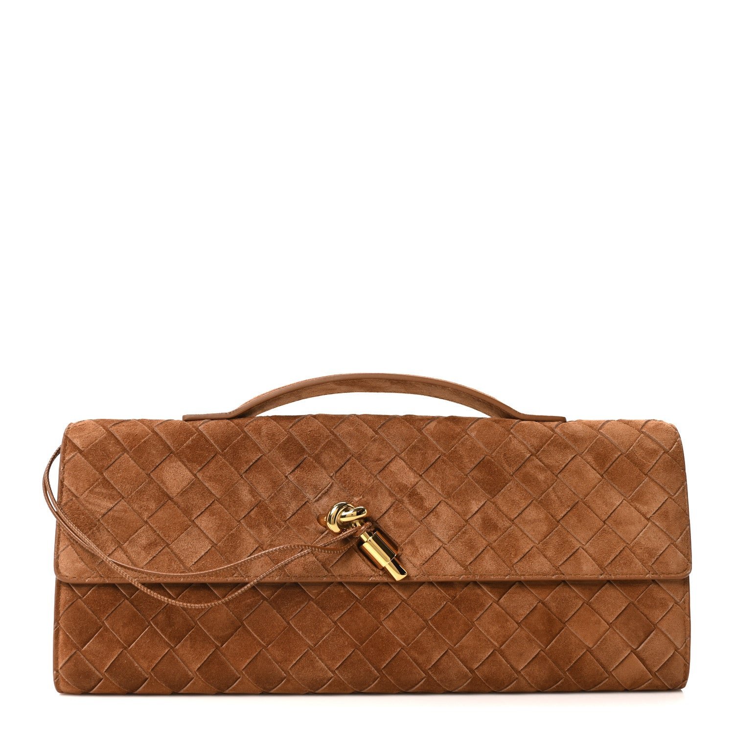 Bottega Veneta Bottega Veneta Suede Intrecciato Long Andiamo Top Handle Clutch Amber