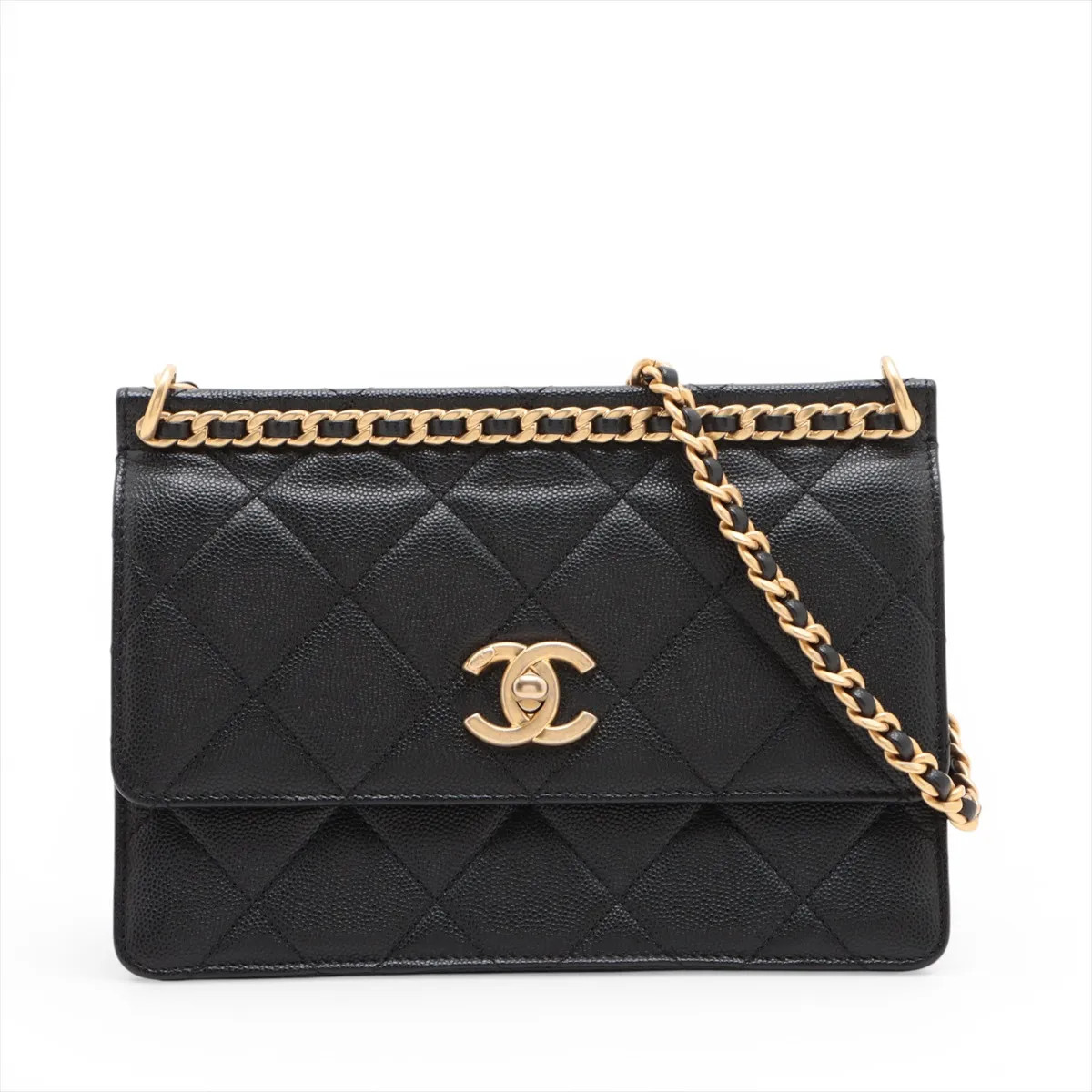 Chanel Matelasse Caviar Skin Chain Shoulder Bag Black Gold Metal Fittings random