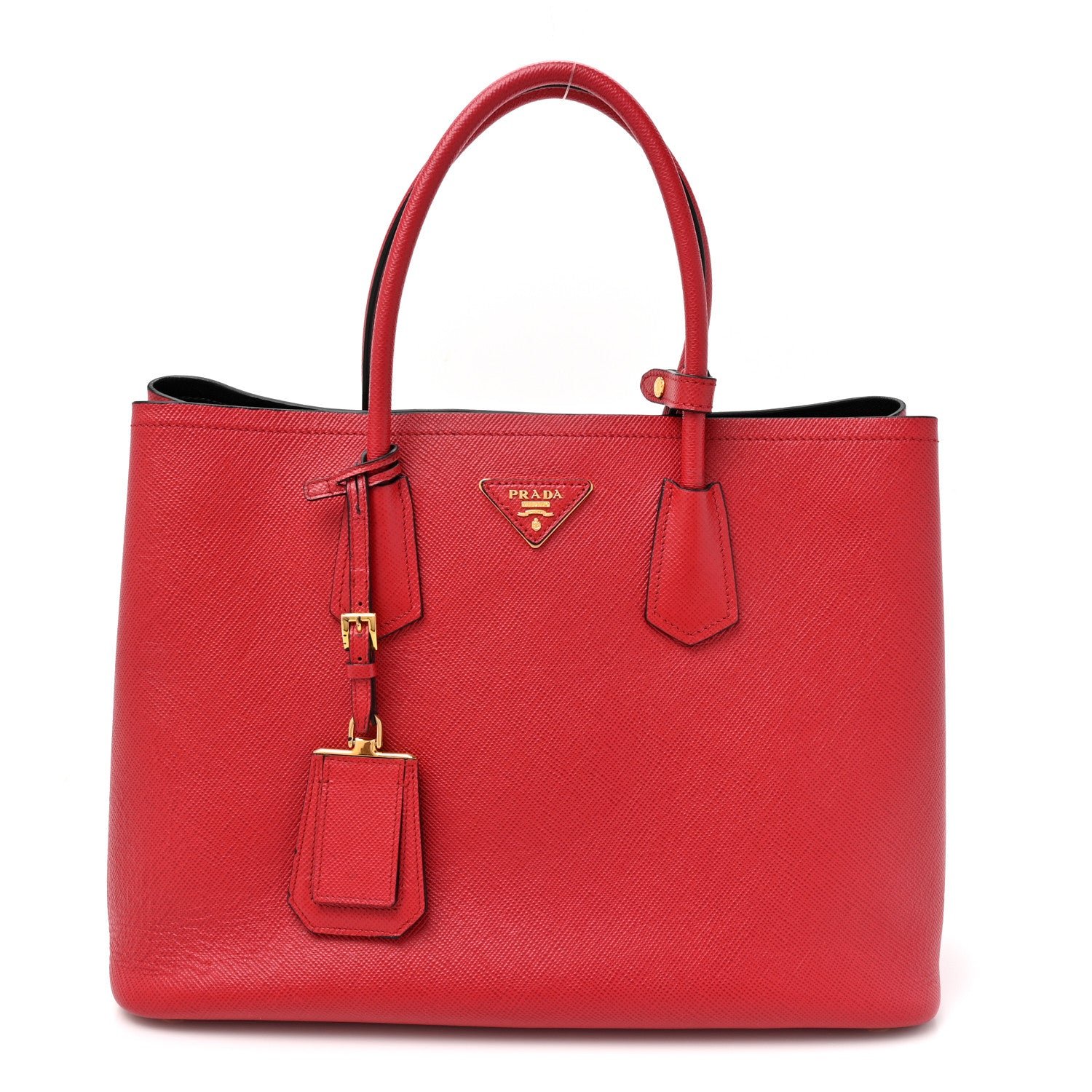 Prada Saffiano Cuir Medium Double Bag Fuoco Black