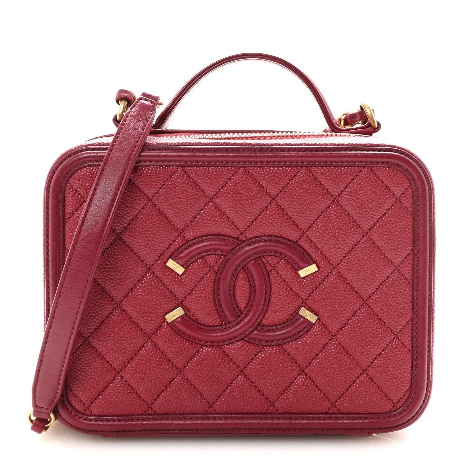 Chanel Caviar Quilted Medium CC Filigree Vanity Case Burgundy