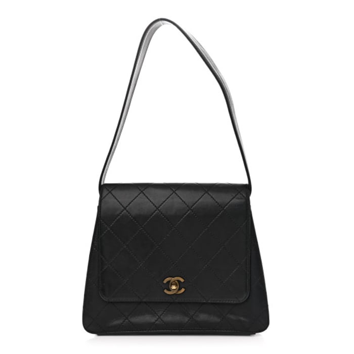 Chanel Lambskin Quilted CC Flap Shoulder Bag Black