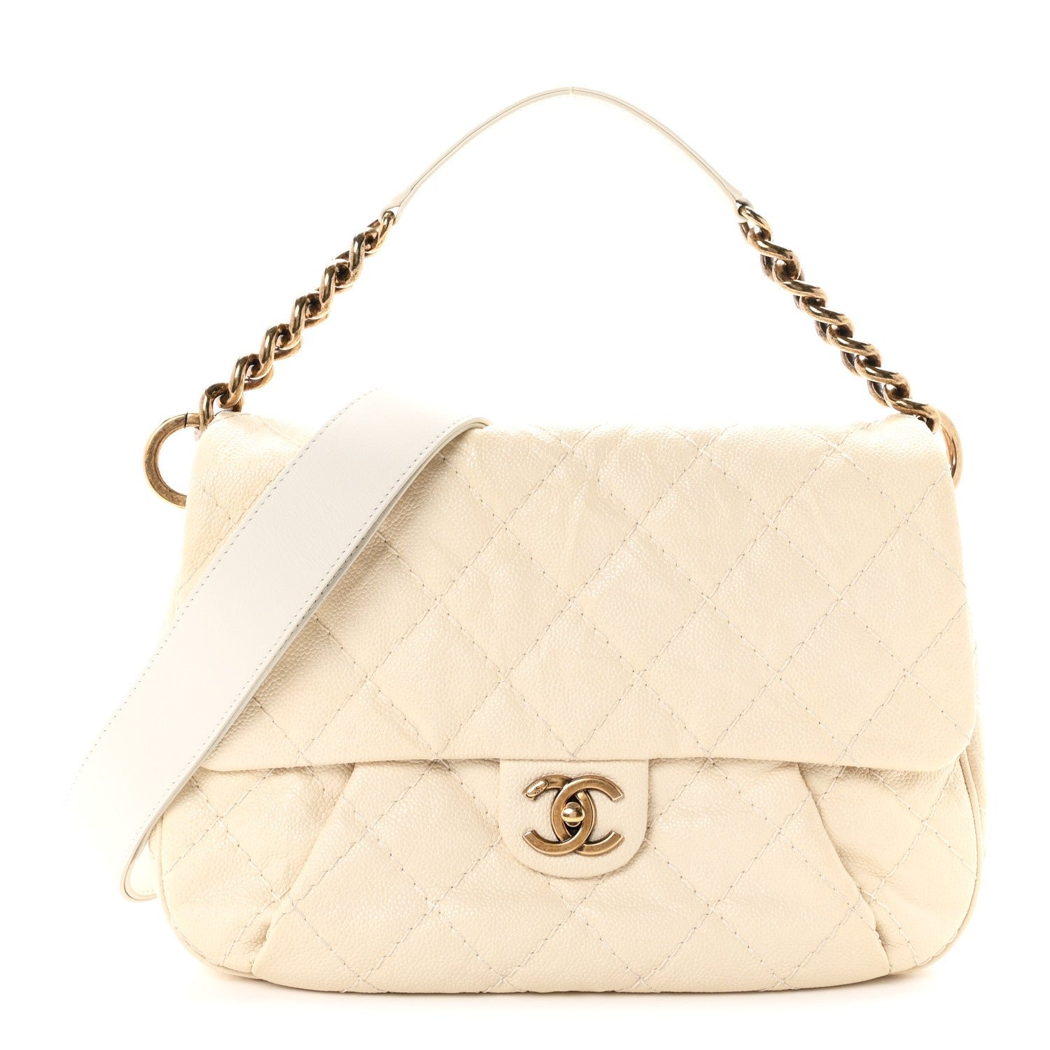 Chanel Crumpled Grained Calfskin Medium Coco Pleats Messenger Flap Dark White