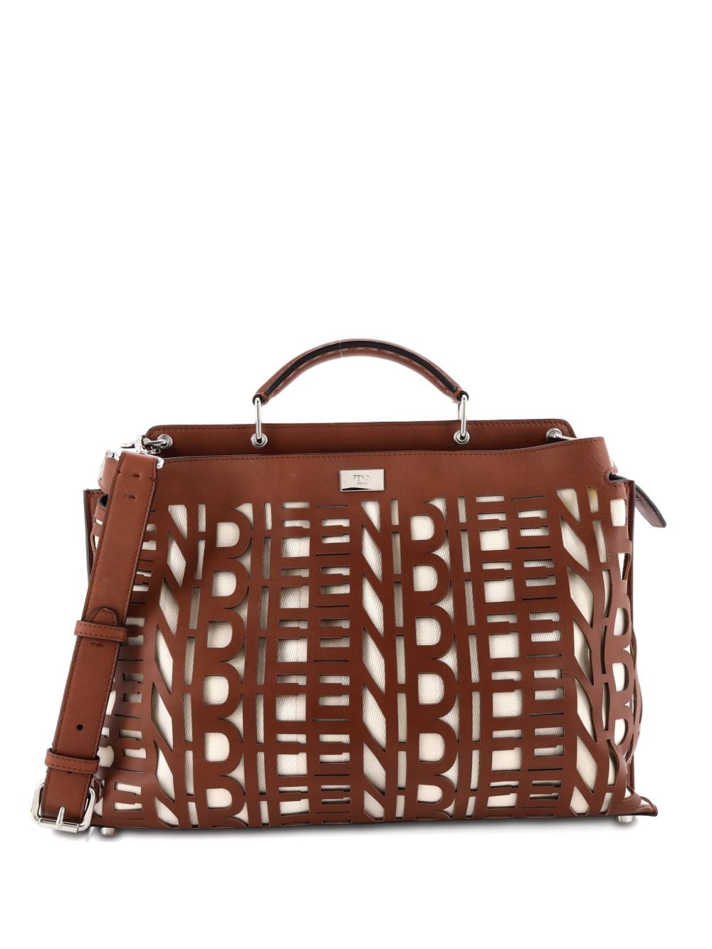Peekaboo Iconic Essential Bag Laser Cut Leather and Canvas Large satchel