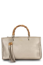 Gucci Gold Grained Leather Bamboo Shopper Tote