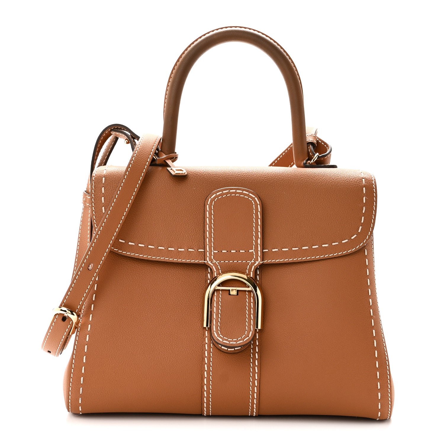 Delvaux Grained Calfskin Rodeo Surpique MM Brillant Satchel Vegetal Ivory