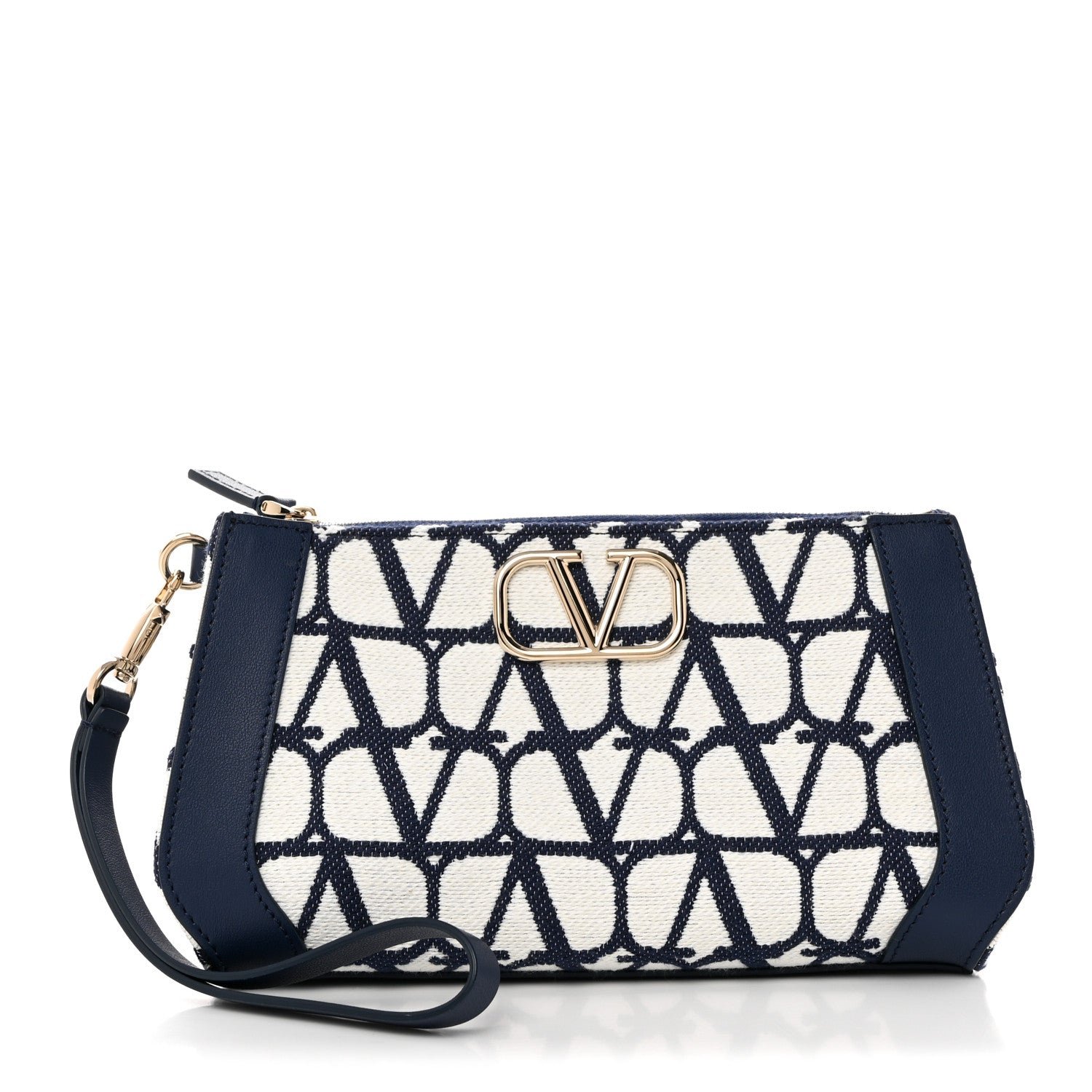 Valentino Garavani Toile Iconographe Cotton Medium Vlogo Wristlet Cosmetic Case White Worker