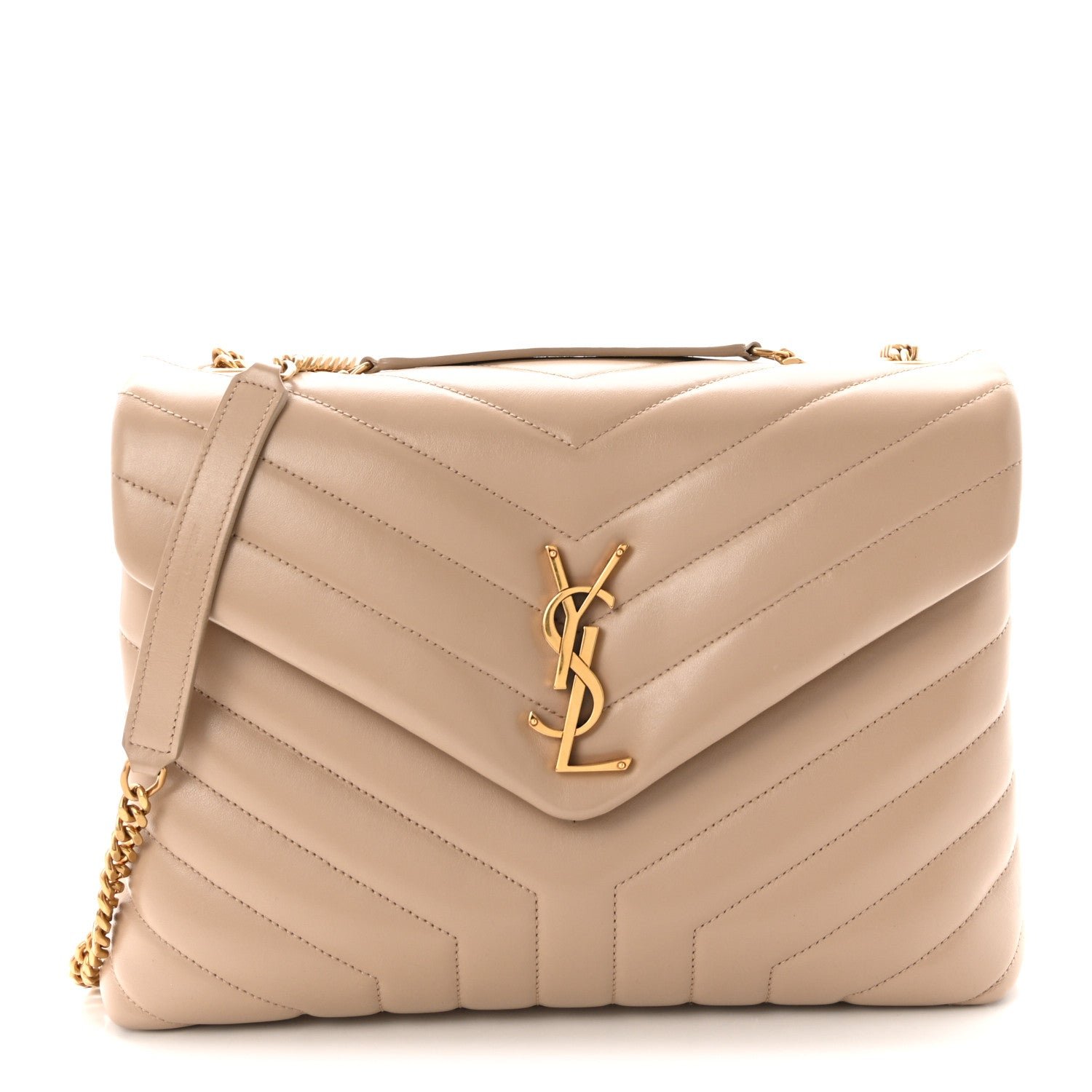 Saint Laurent Calfskin Y Quilted Monogram Medium Loulou Chain Satchel Dark Beige