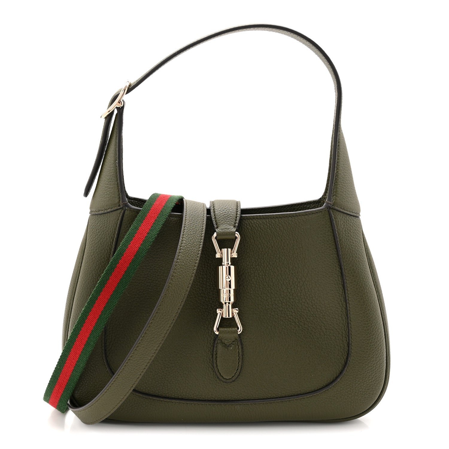 Gucci Grained Calfskin Web Medium Jackie 1961 Hobo Dark Green