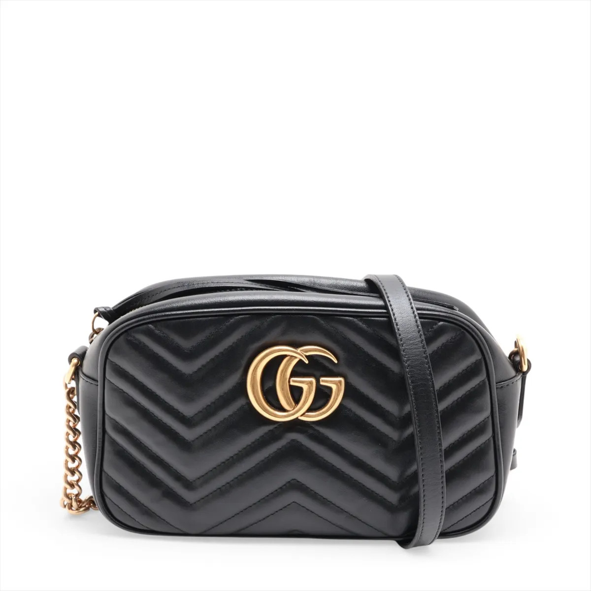 Gucci GG Marmont 447632 Leather Chain Shoulder Bag Black