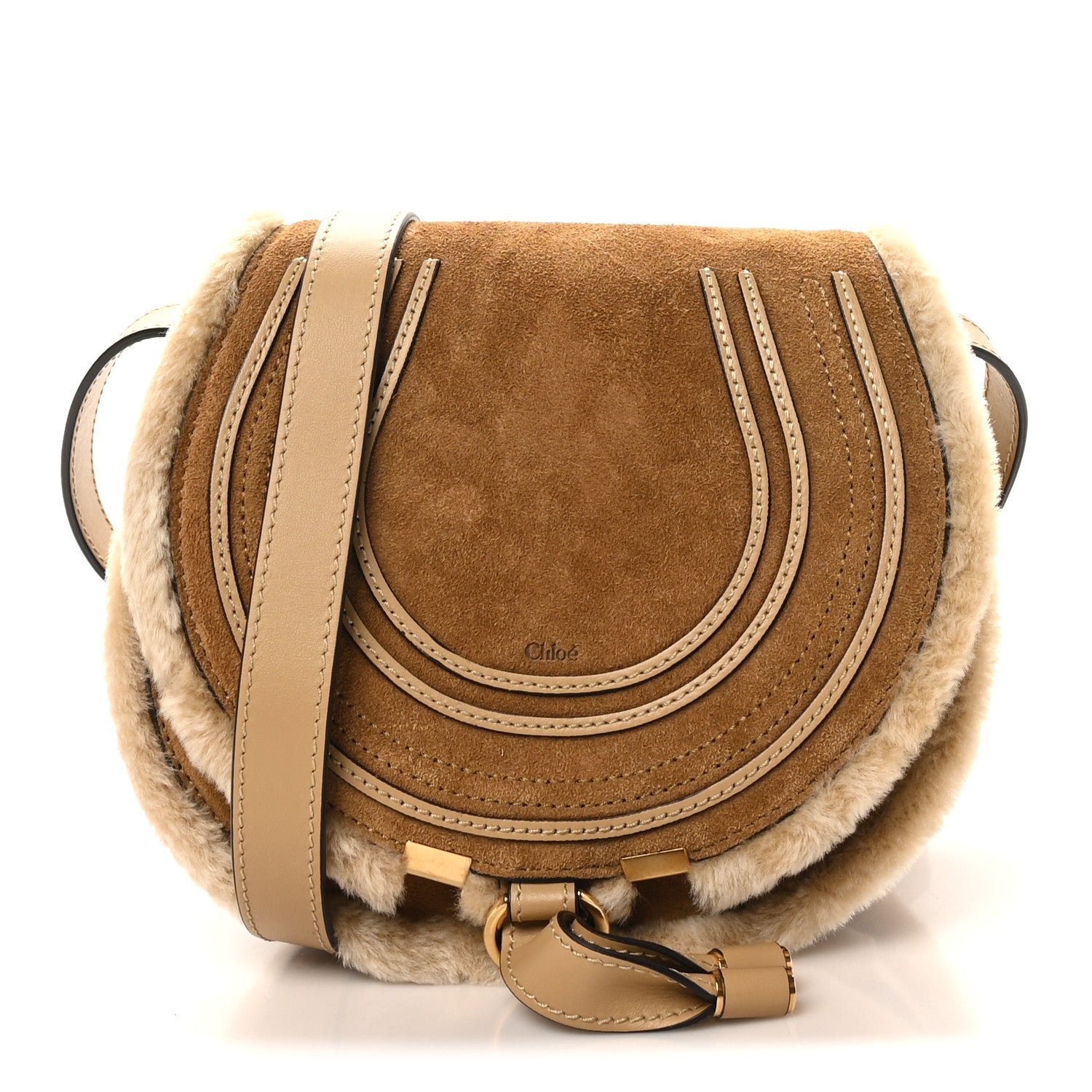 Chloe Chloe Suede Calfskin Shearling Small Marcie Saddle Bag Summery Beige