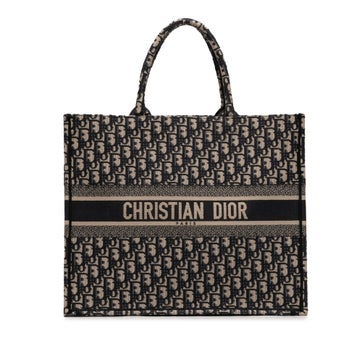 Large Oblique Embroidered Canvas Book Tote