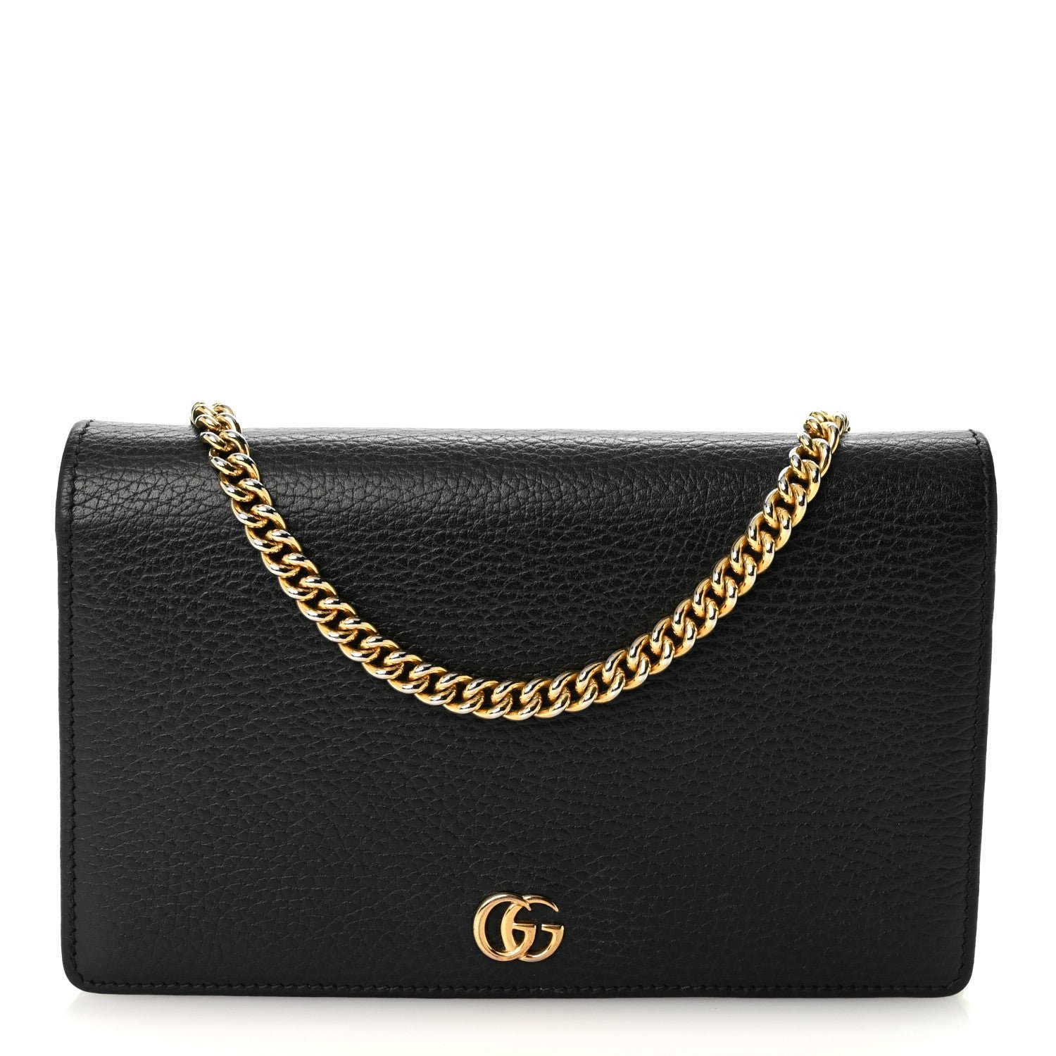 Gucci Calfskin Mini GG Marmont Chain Wallet Black