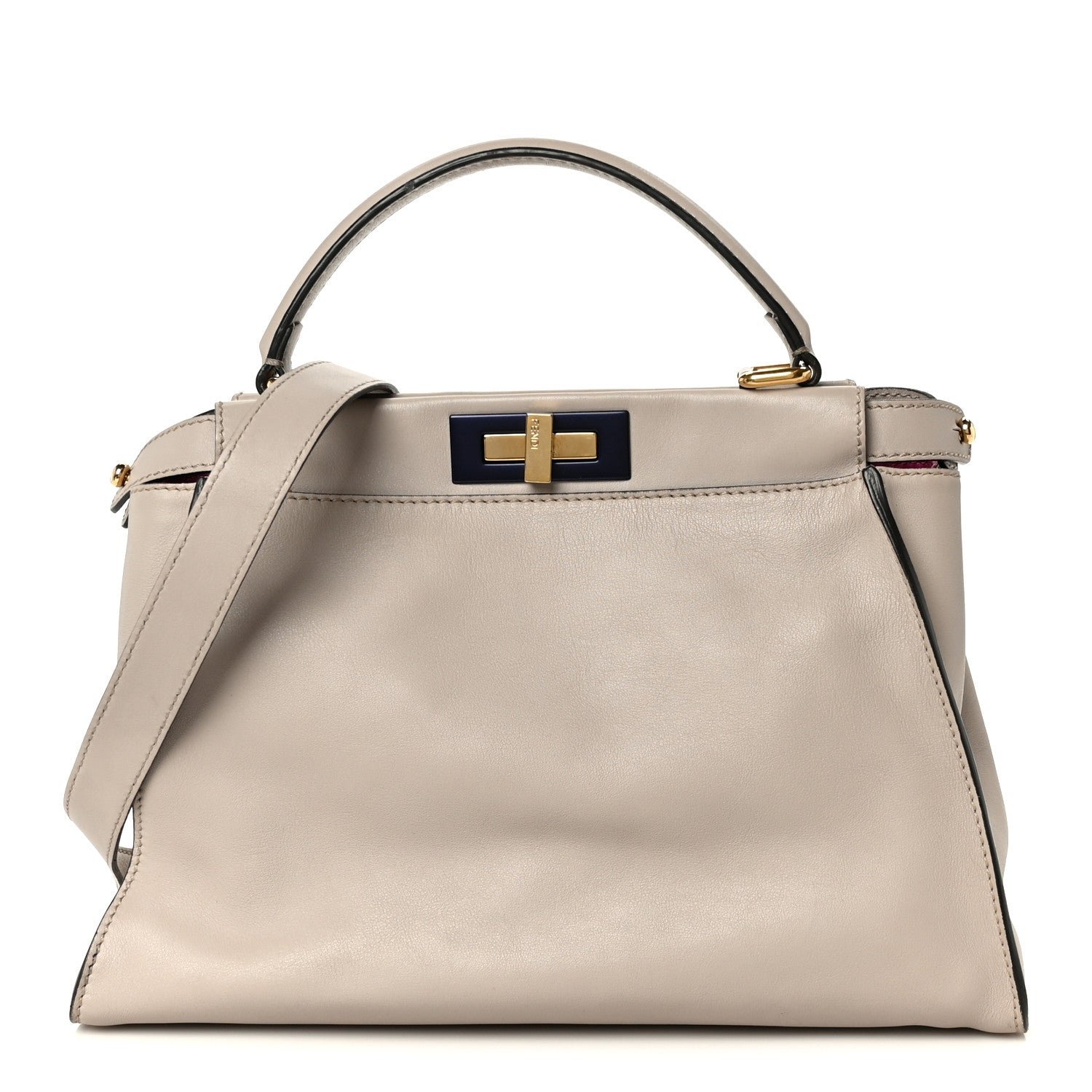 Fendi Vitello Seta Shiny Nappa Medium Peekaboo Iconic Satchel Grigio Polvere Magenta