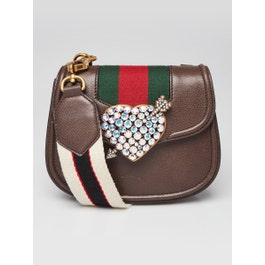 Gucci Gucci Brown Leather Crystal Heart Linea Totem Shoulder Bag