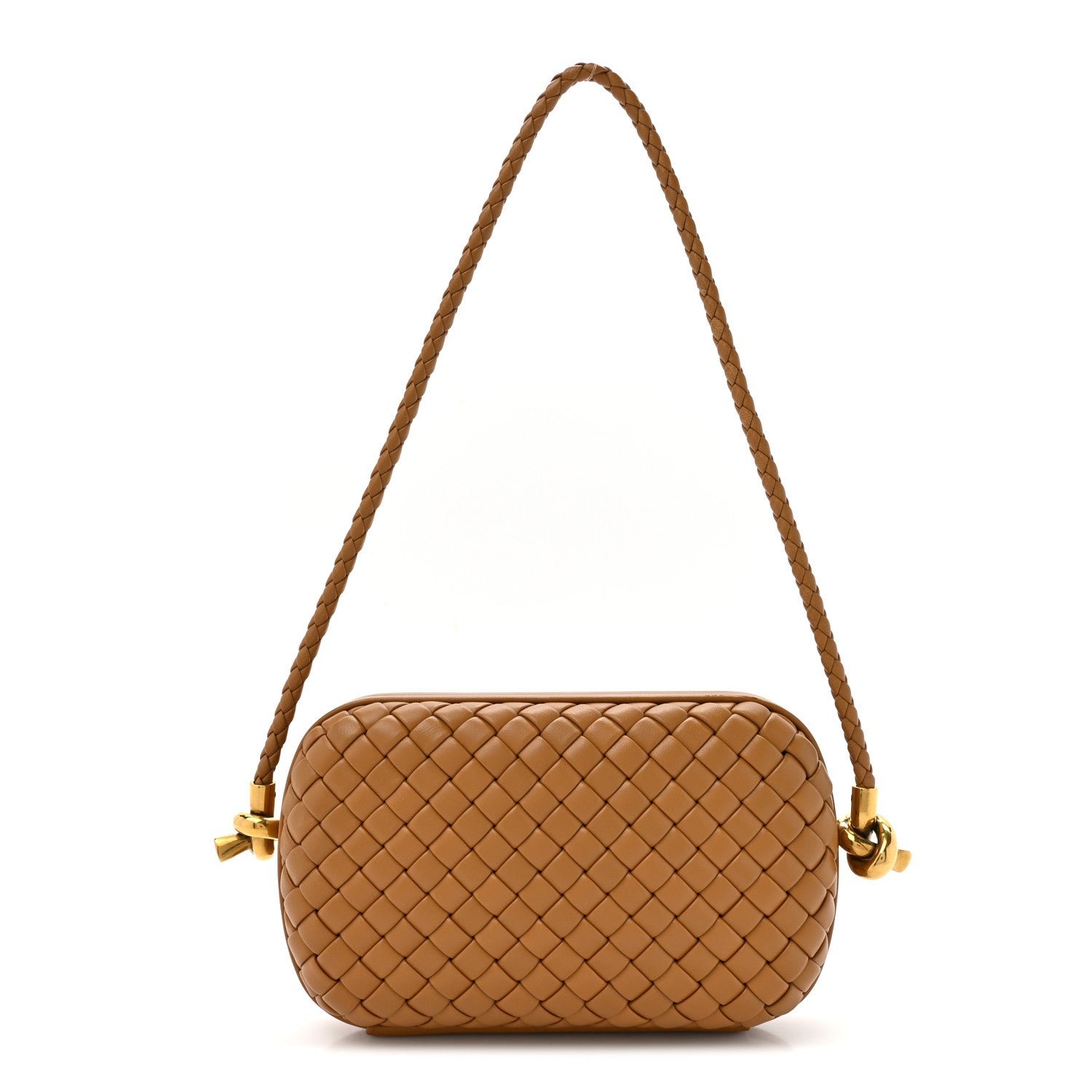 Bottega Veneta Calfskin Intrecciato Knot On Strap Camel