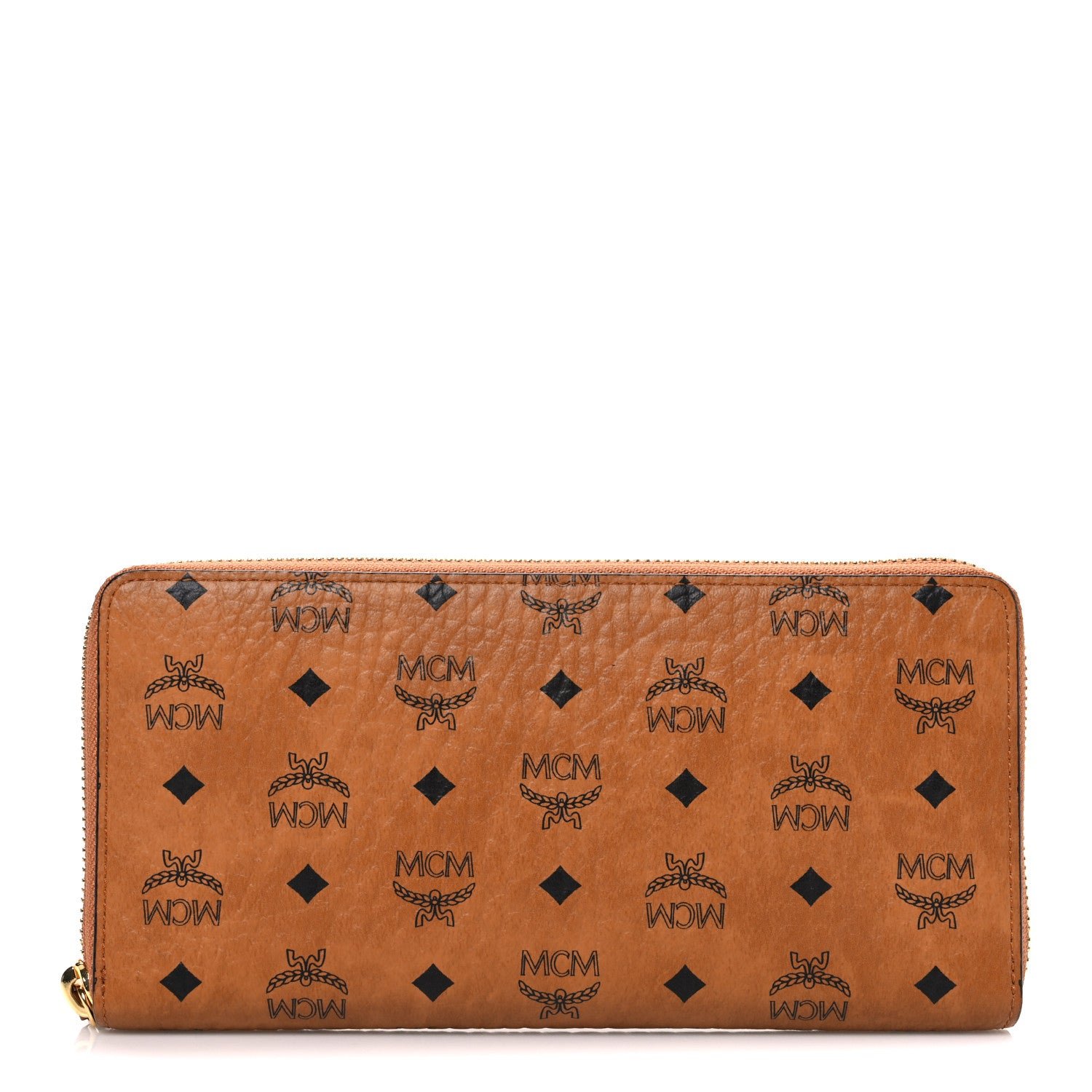 MCM MCM Visetos Large Zip Around Wallet Cognac