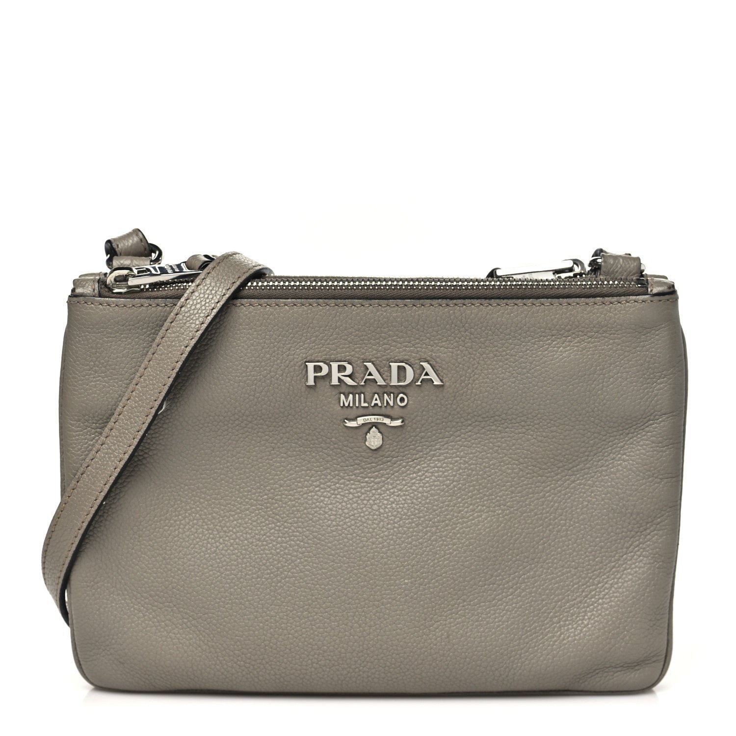 Prada Vitello Phenix Double Zip Crossbody Bag Argilla