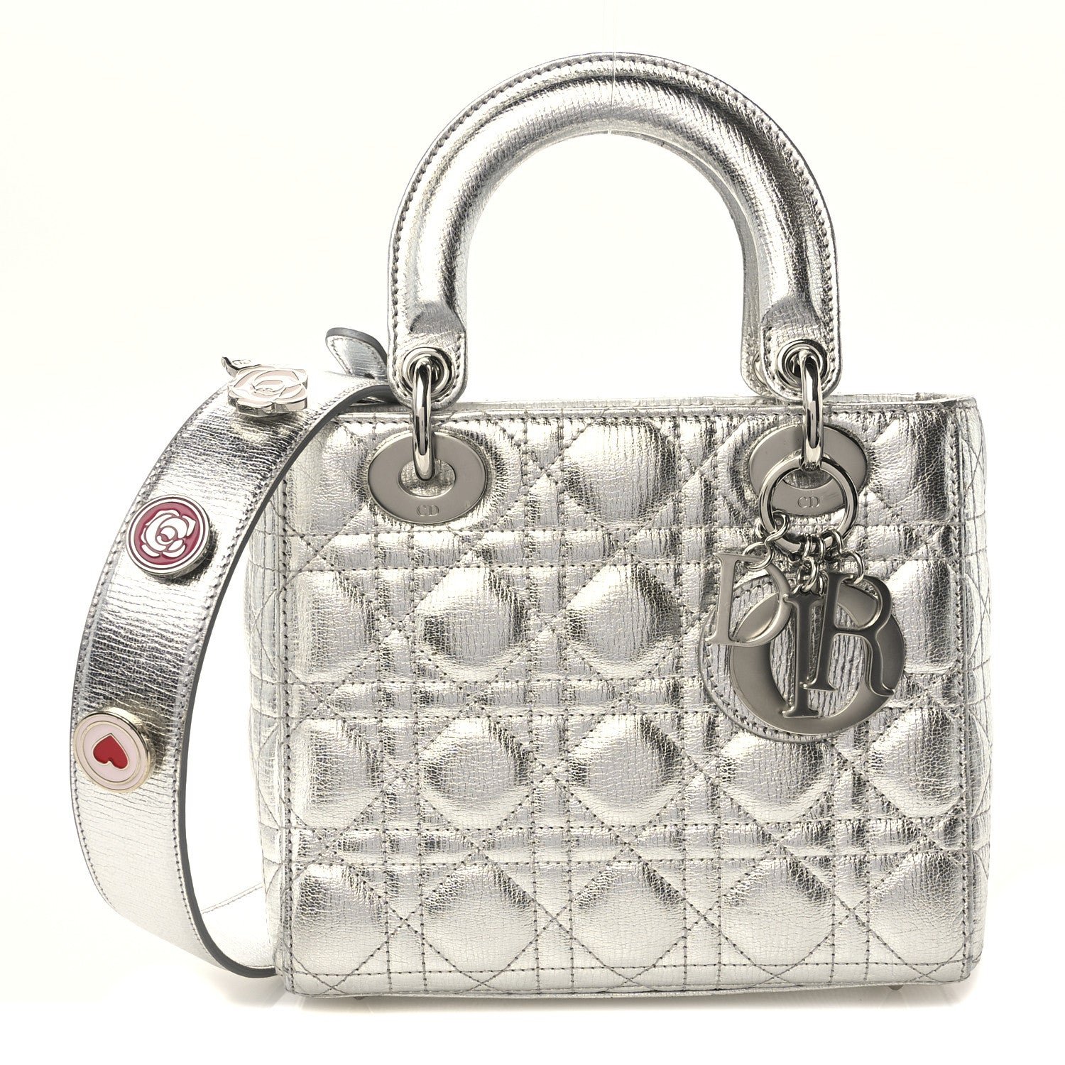 Christian Dior Metallic Grained Calfskin Cannage Small Lucky Badges My Lady Dior Silver
