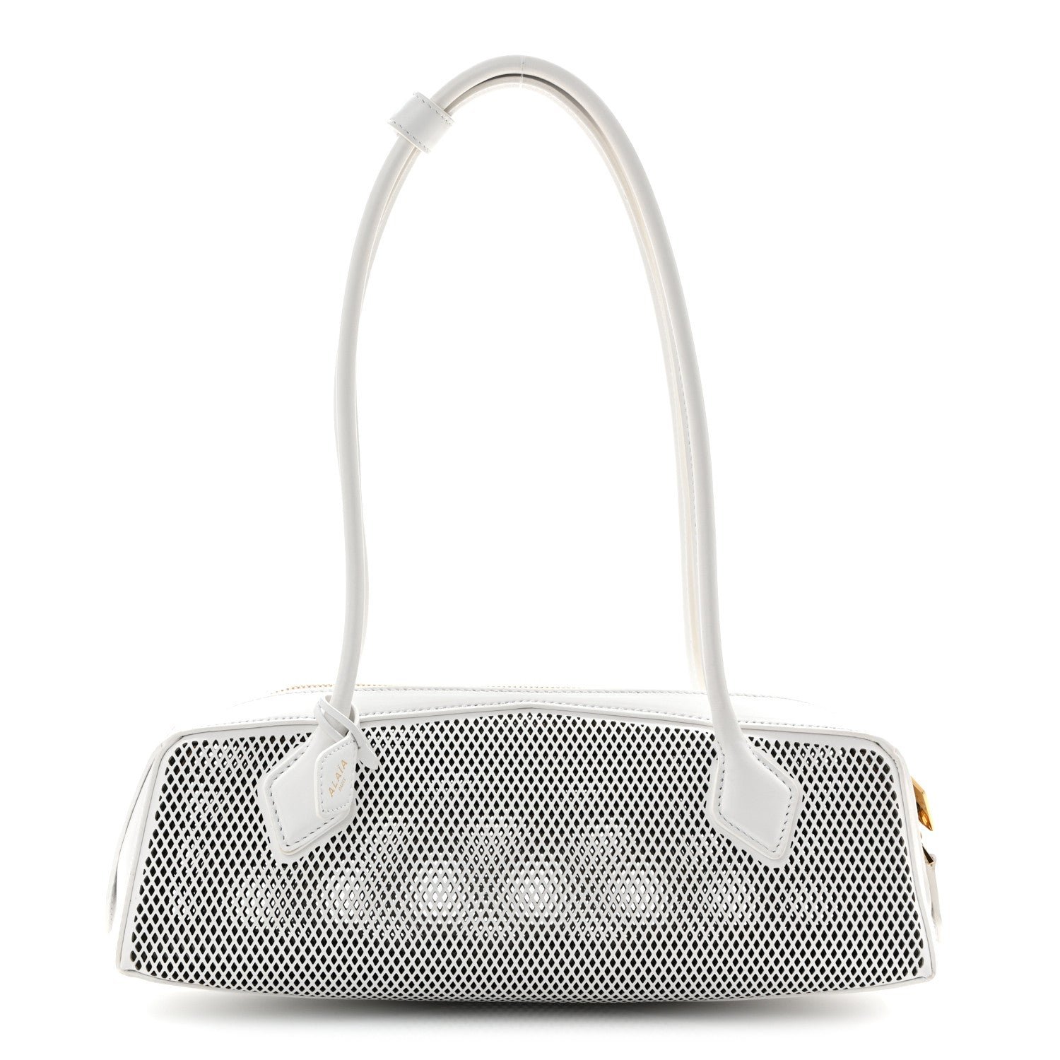 Alaia Fishnet Calfskin Laser Cut Medium Le Teckel Bag Blanc Optique