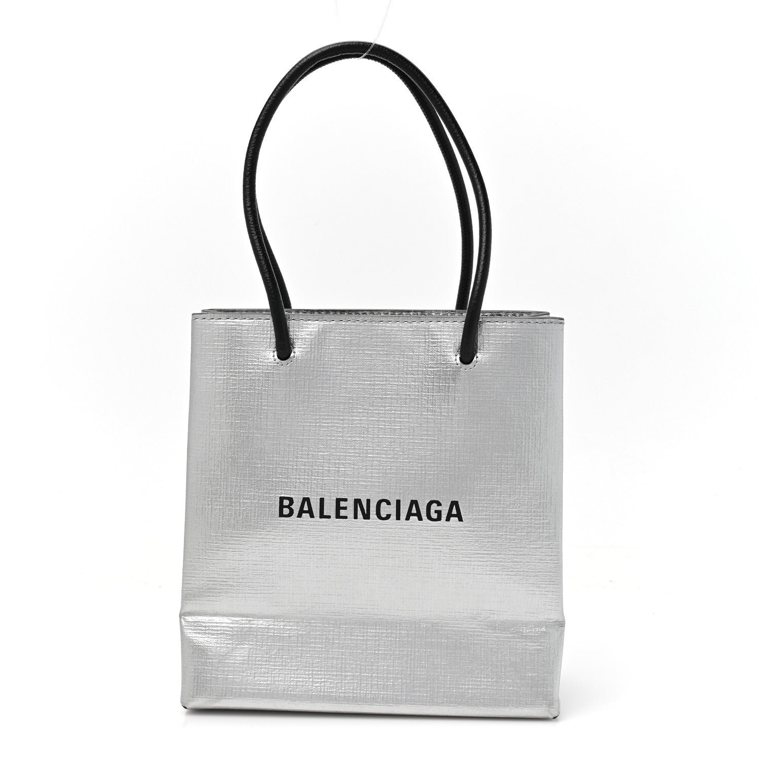 Balenciaga Metallic Squared Calfskin Logo North South Shopper Tote XXS Silver