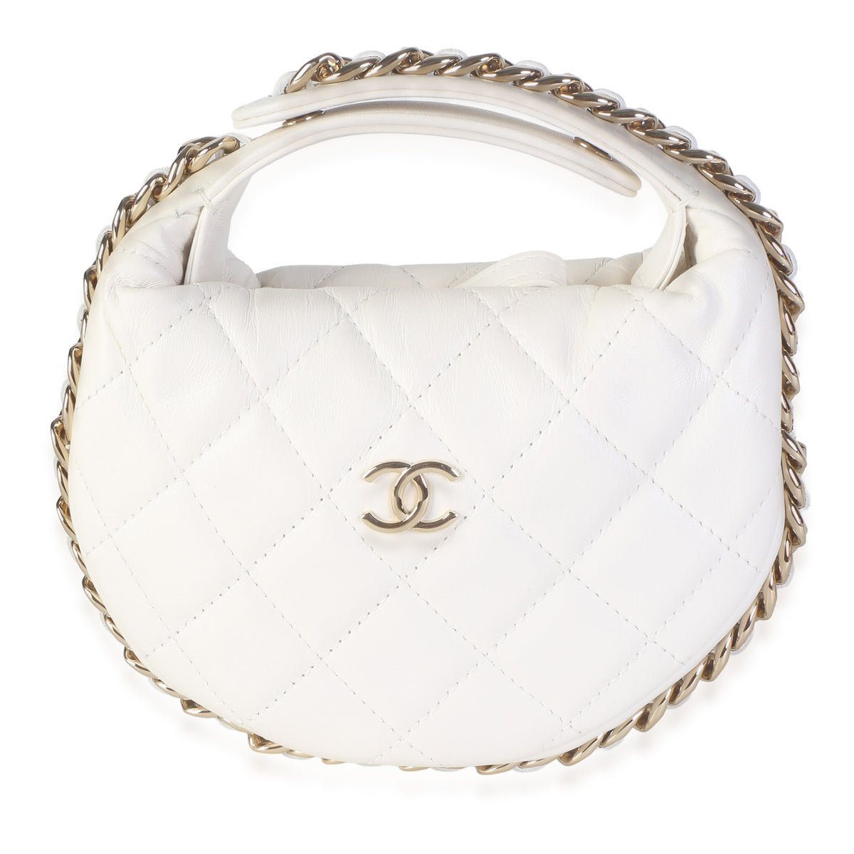 White Quilted Lambskin Chain Around Mini Pouch