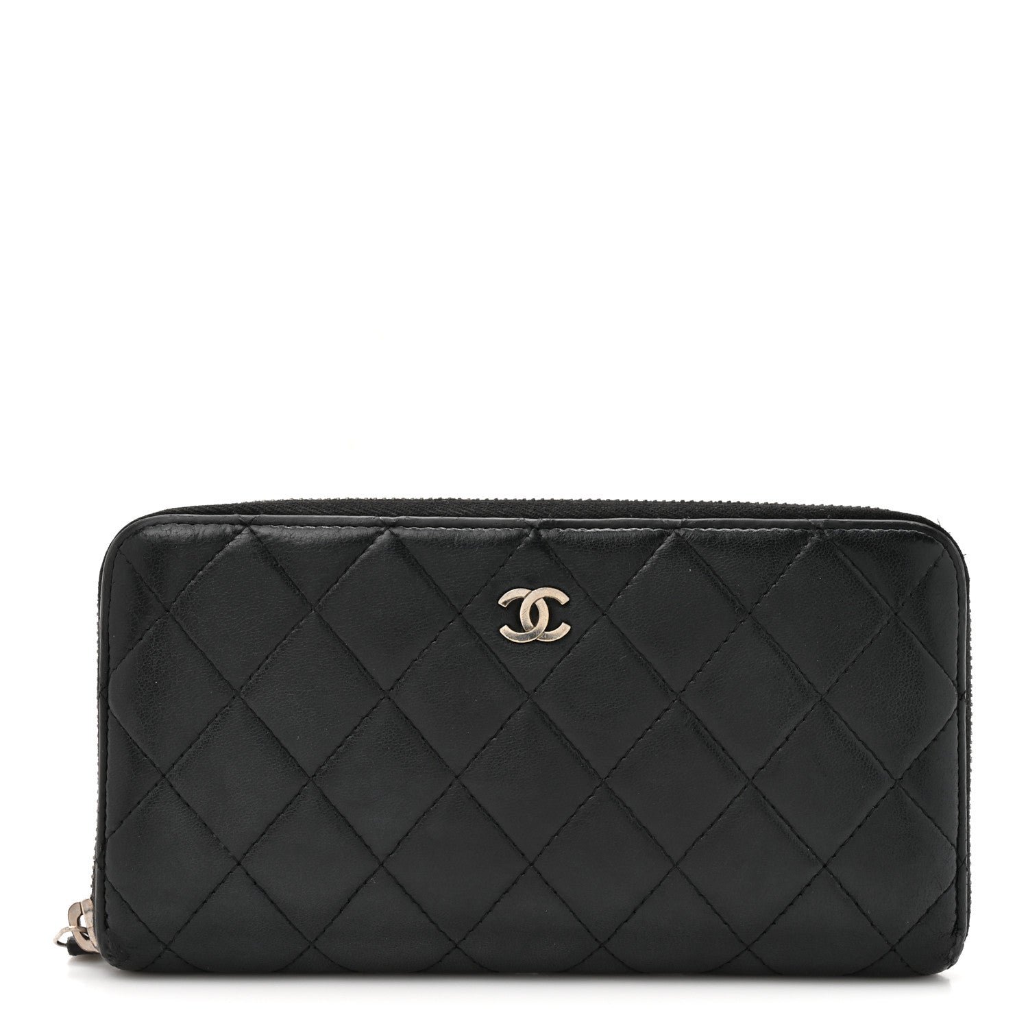 Chanel Lambskin Quilted Large Gusset Zip Around Wallet Black